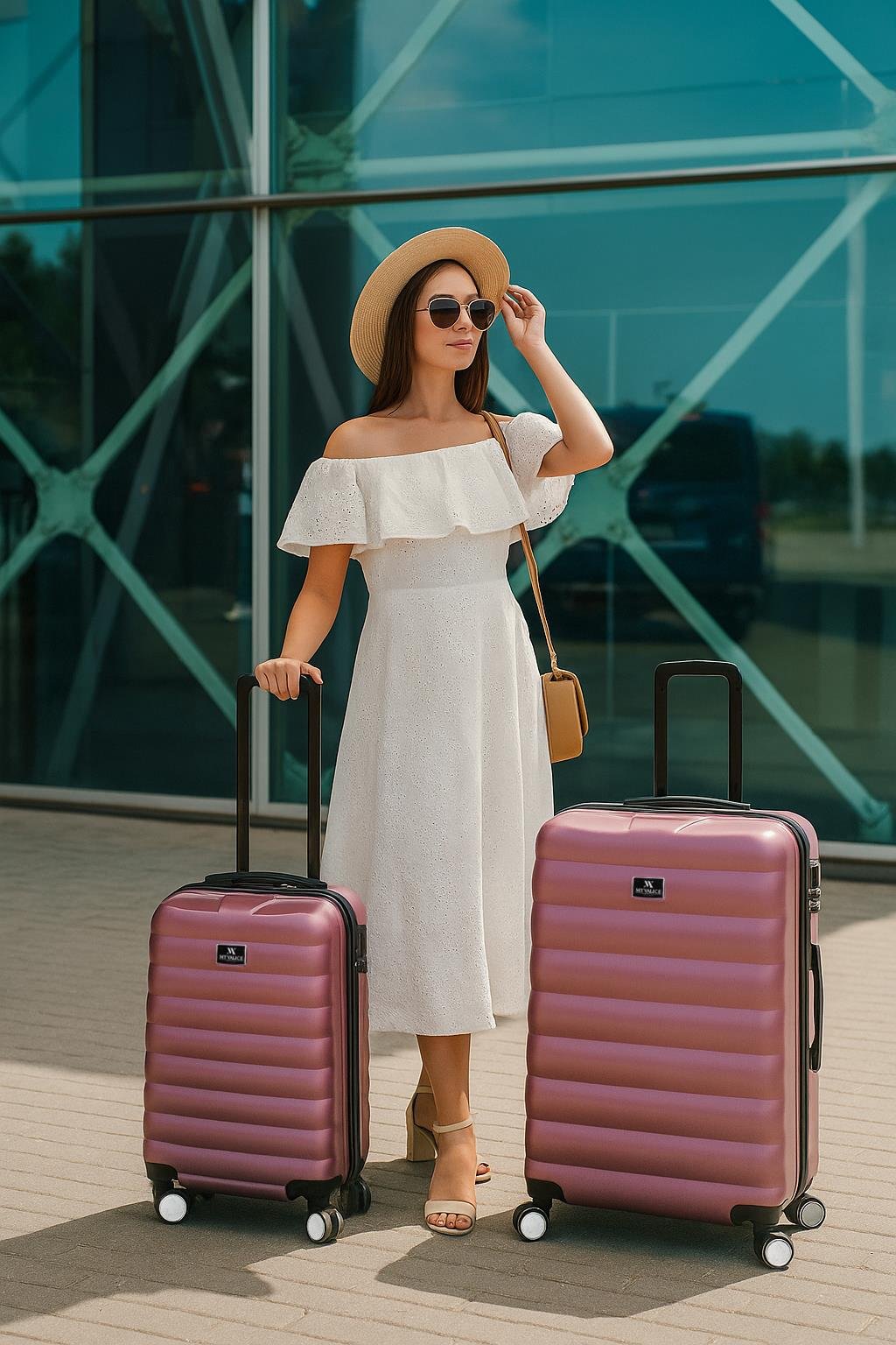 My Valice Colors Abs Cabin and Large Size Set of 2 Luggage Set Rose Gold