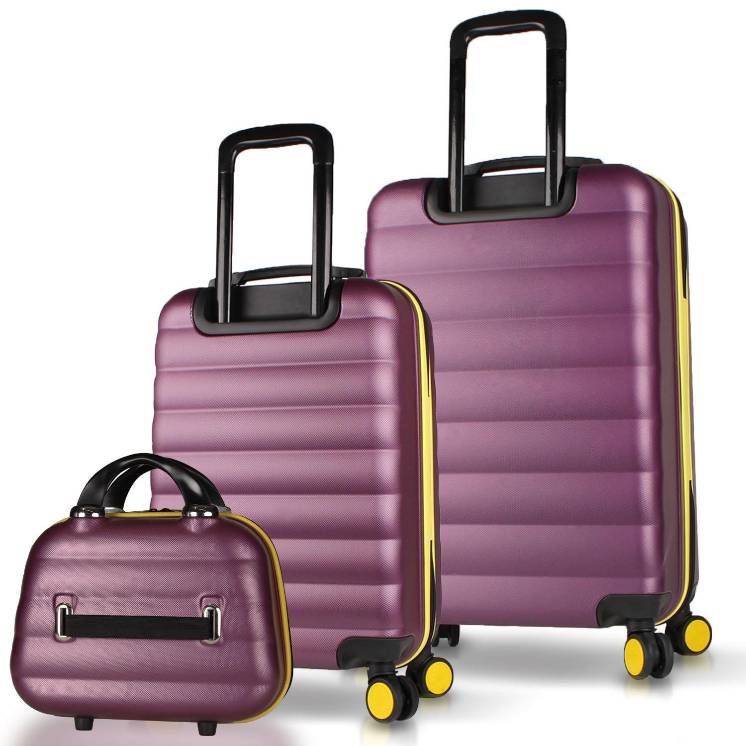 My Valice Colors Abs Makyaj Kabin ve Orta Boy Mürdüm 3'lü Valiz Seti