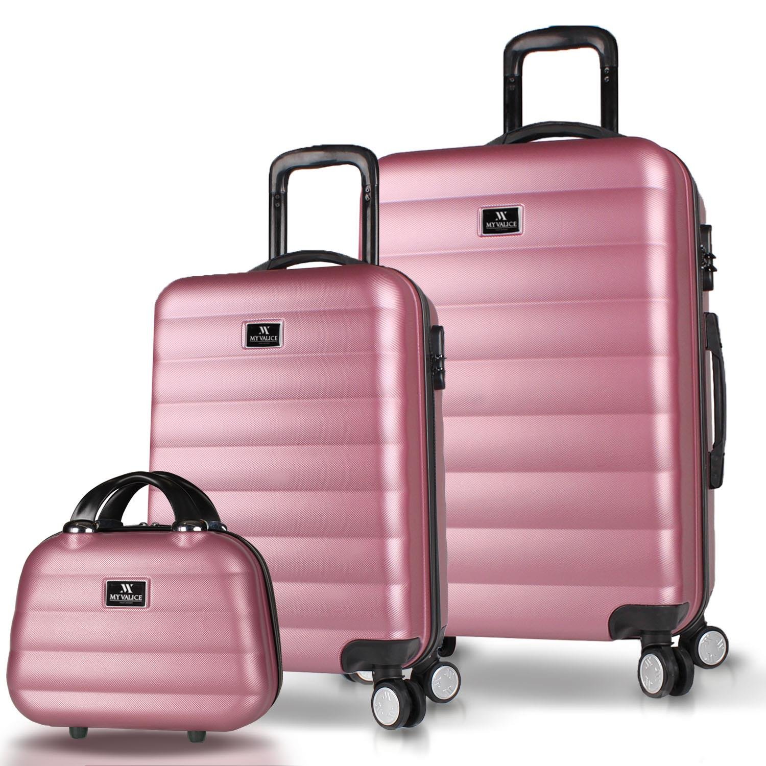 My Valice Colors Abs Makyaj Kabin ve Orta Boy Rose Gold 3'lü Valiz Seti
