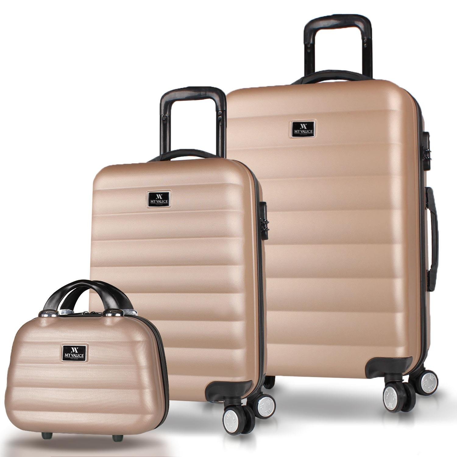 My Valice Colors Abs Makyaj Kabin ve Orta Boy Gold 3'lü Valiz Seti