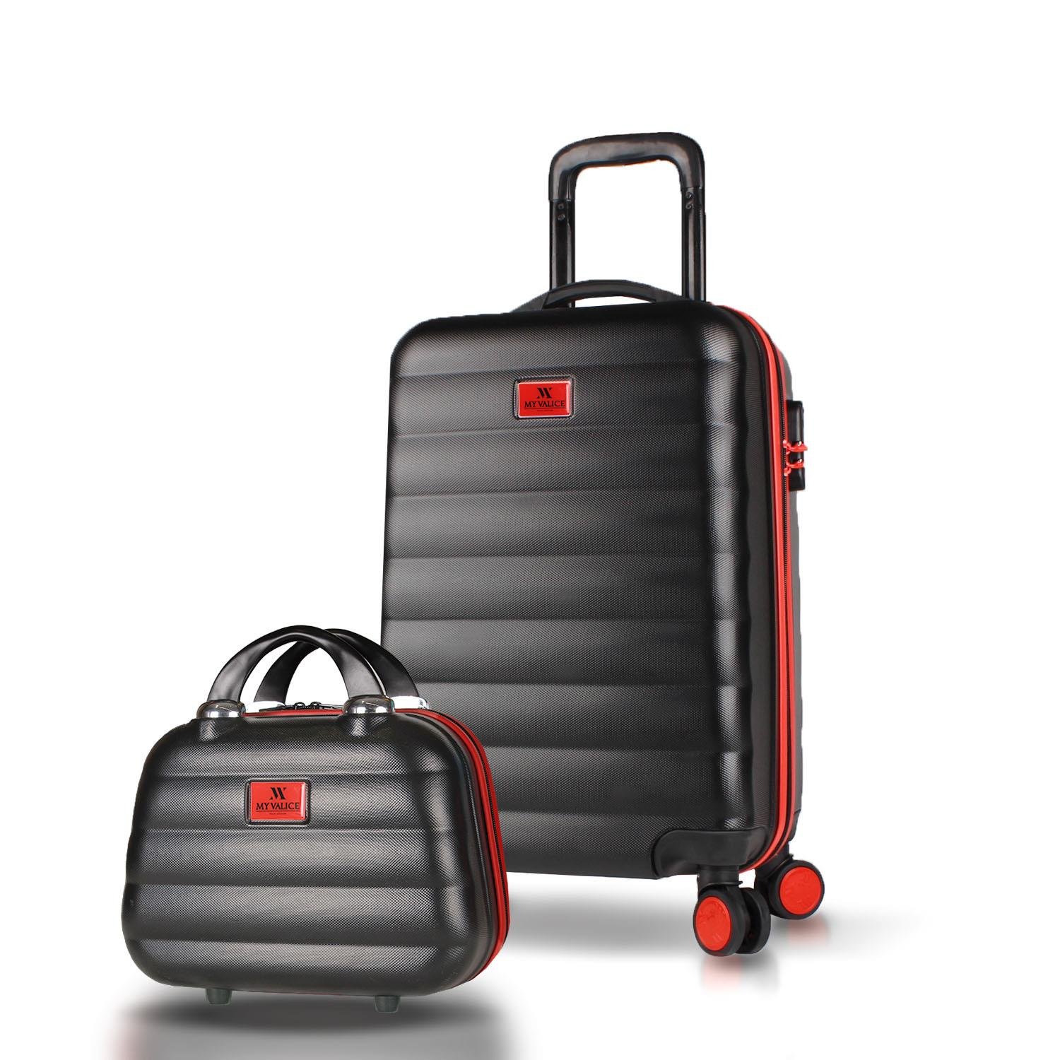 My Valice Colors Abs Makyaj ve Kabin Boy Siyah  2'li Valiz Seti