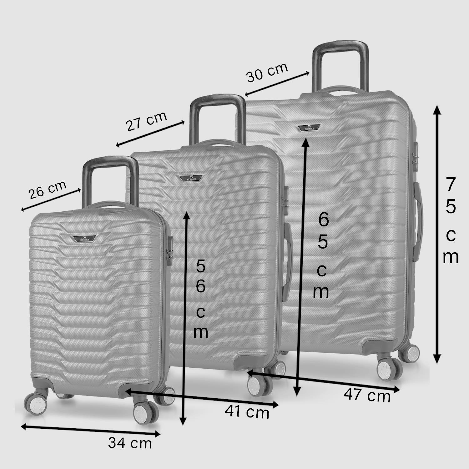 My Valice Croc Abs Cabin Medium ve Large Size Set of 3 Luggage Set Grey