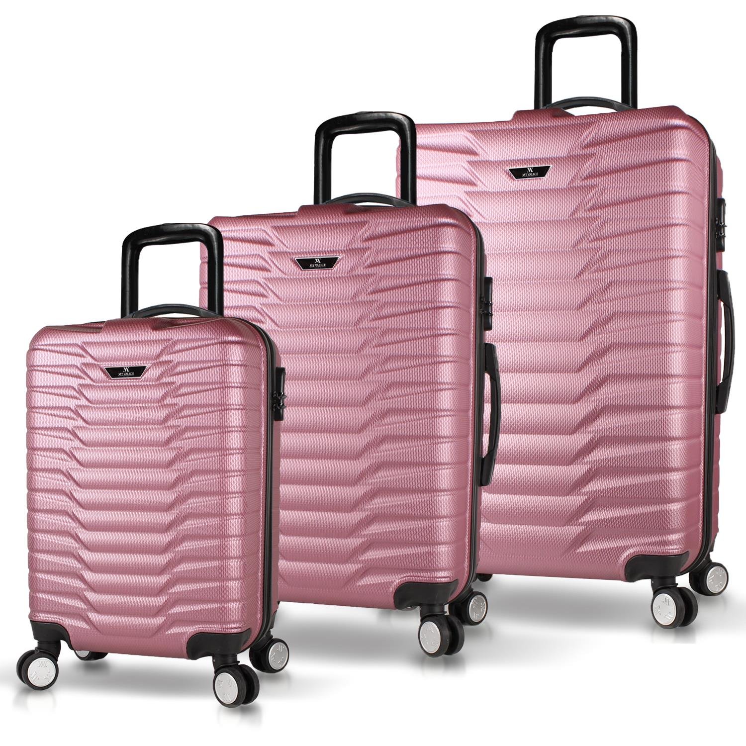 My Valice Croc Abs Cabin Medium ve Large Size Set of 3 Luggage Set Rose Gold