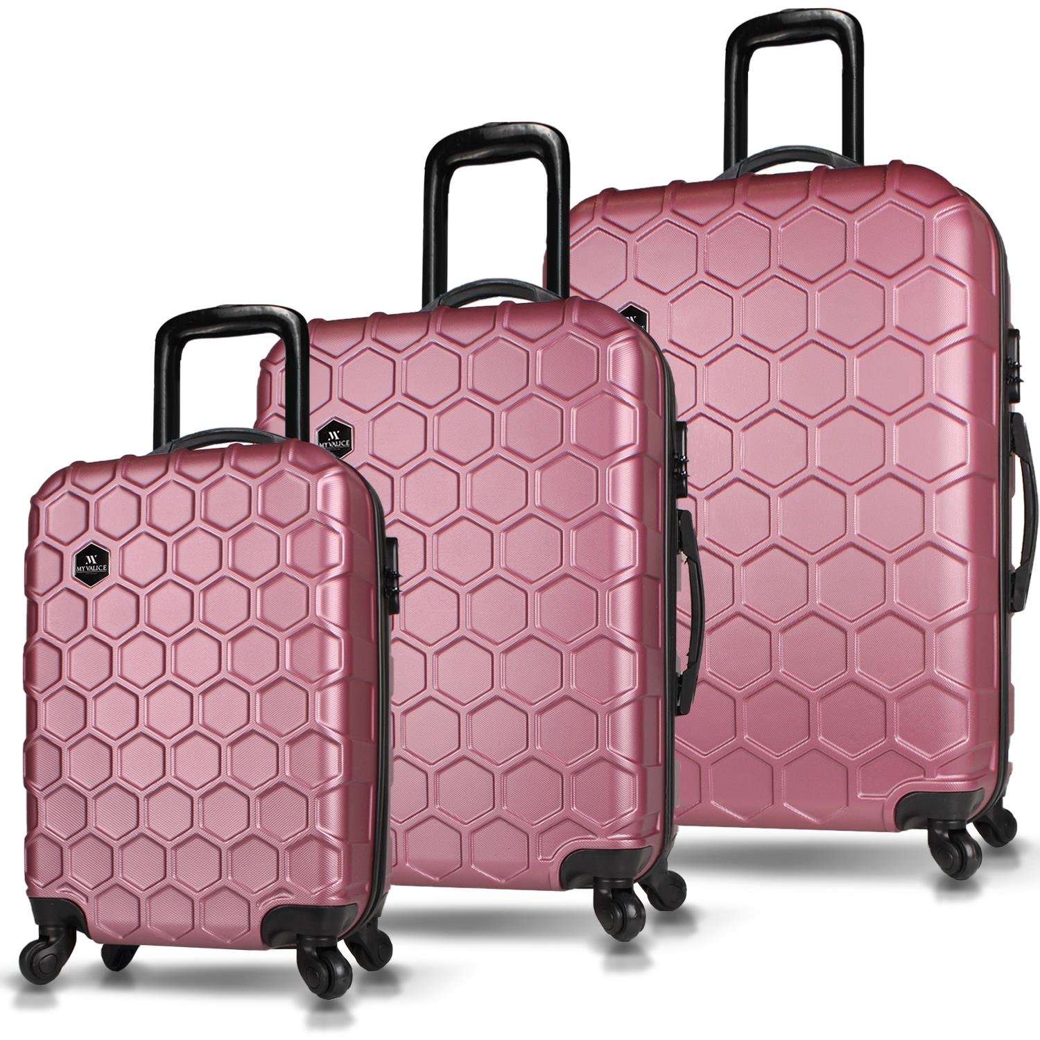 My Valice Honey Abs Cabin Medium and Large Size Set of 3 Luggage Set Rose Gold