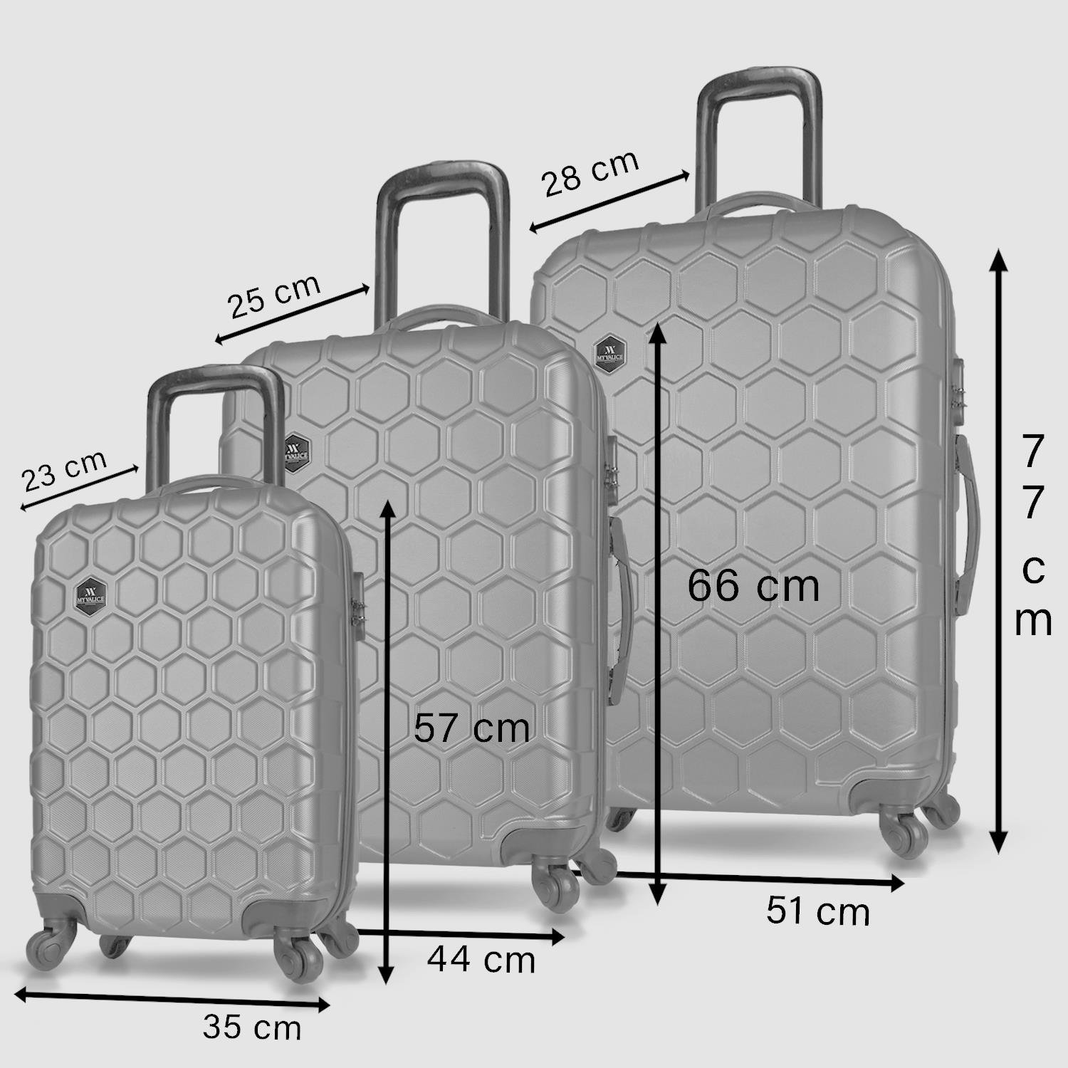 My Valice Honey Abs Cabin Medium and Large Size Set of 3 Luggage Set Navy Blue