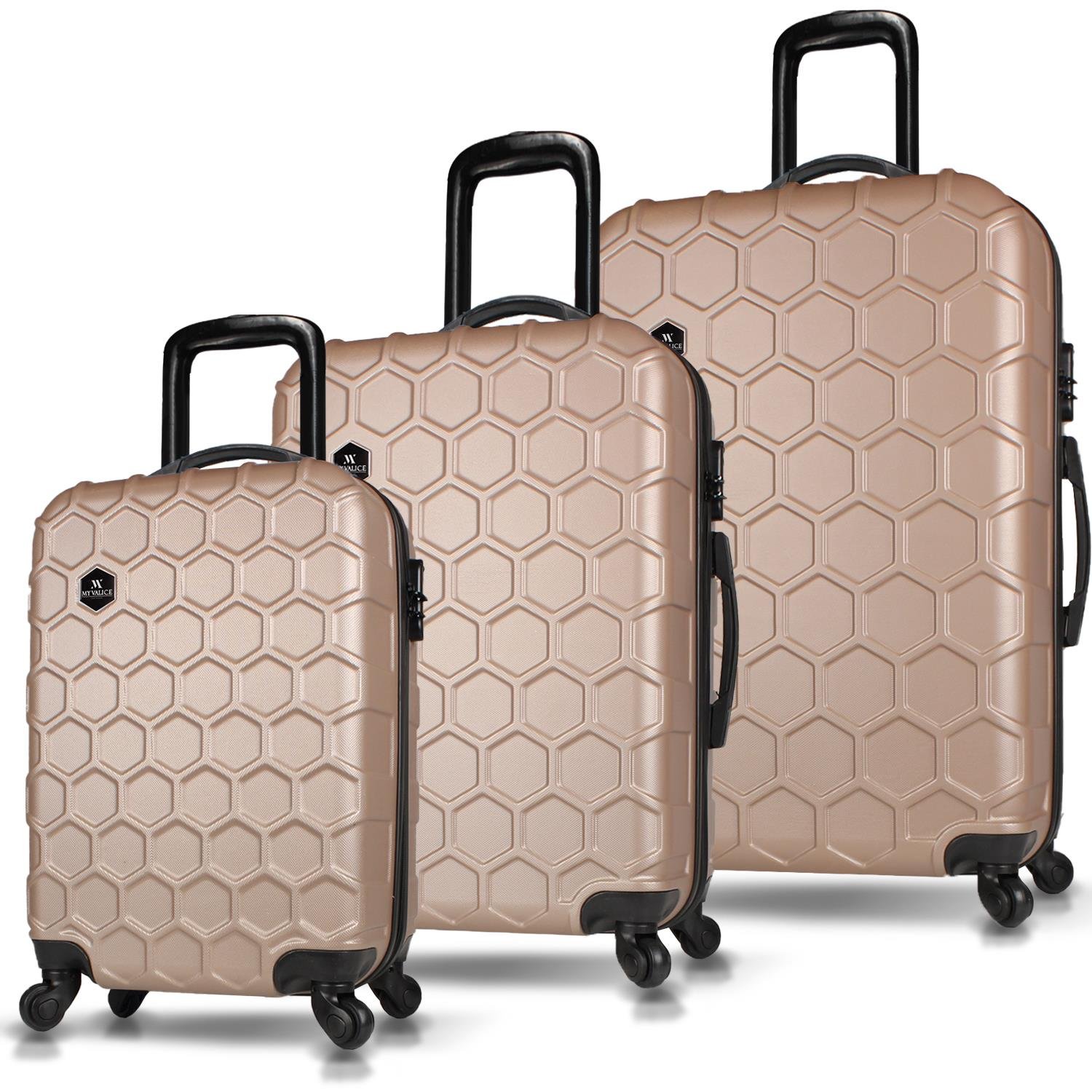 My Valice Honey Abs Cabin Medium and Large Size Set of 3 Luggage Set Gold