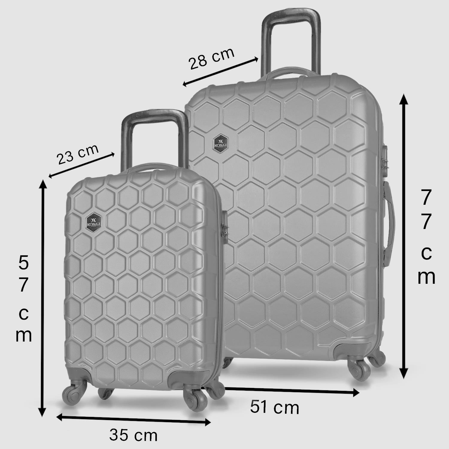 My Valice Honey Abs Cabin and Large Size Set of 2 Luggage Set Rose Gold