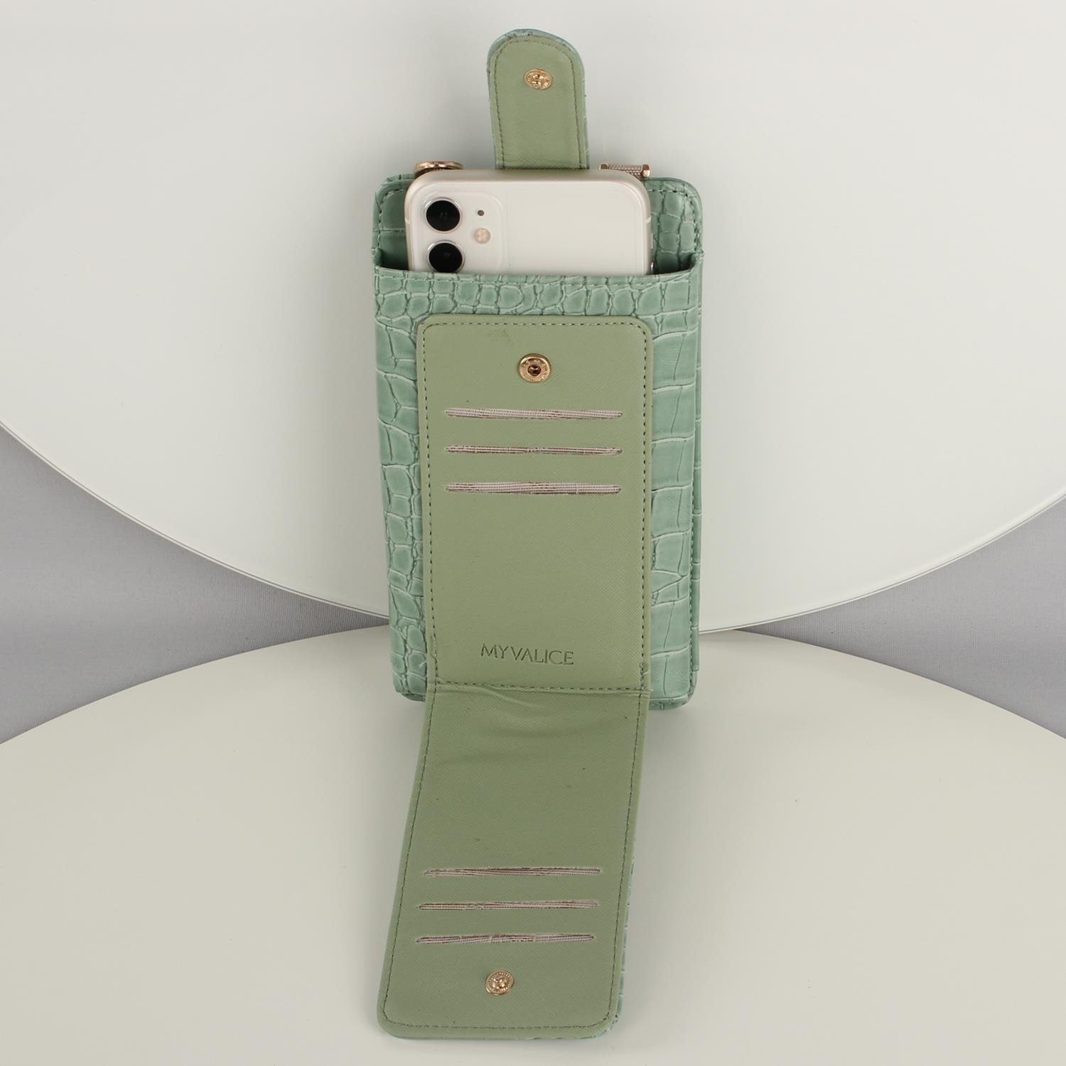 My Valice Kadın Deri Çapraz Cüzdan ve Kartlık Bölmeli Telefon Çantası 1618 Mint Yeşili