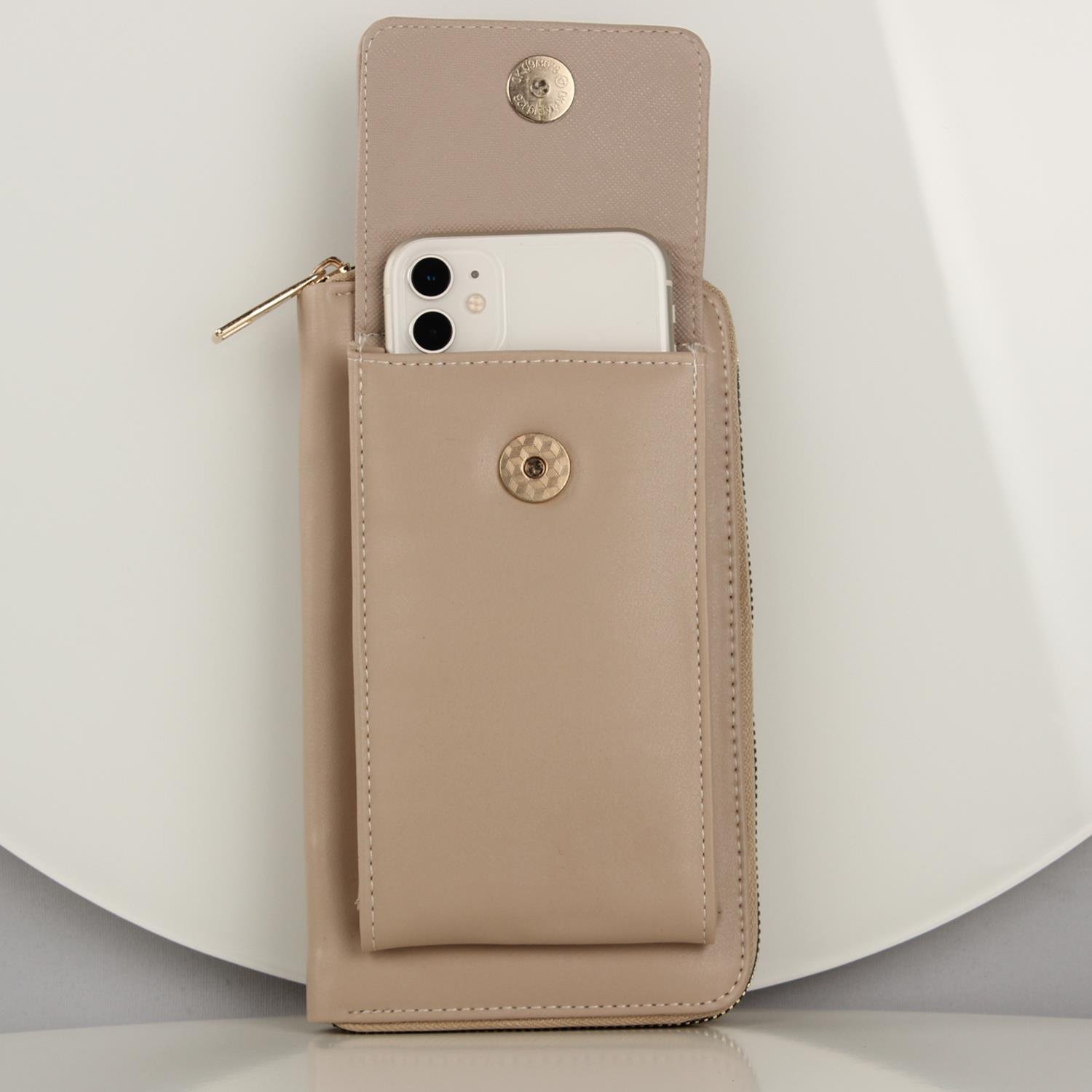 My Valice Kadın Deri Çapraz Cüzdan ve Kartlık Bölmeli Telefon Çantası 1617 Vizon