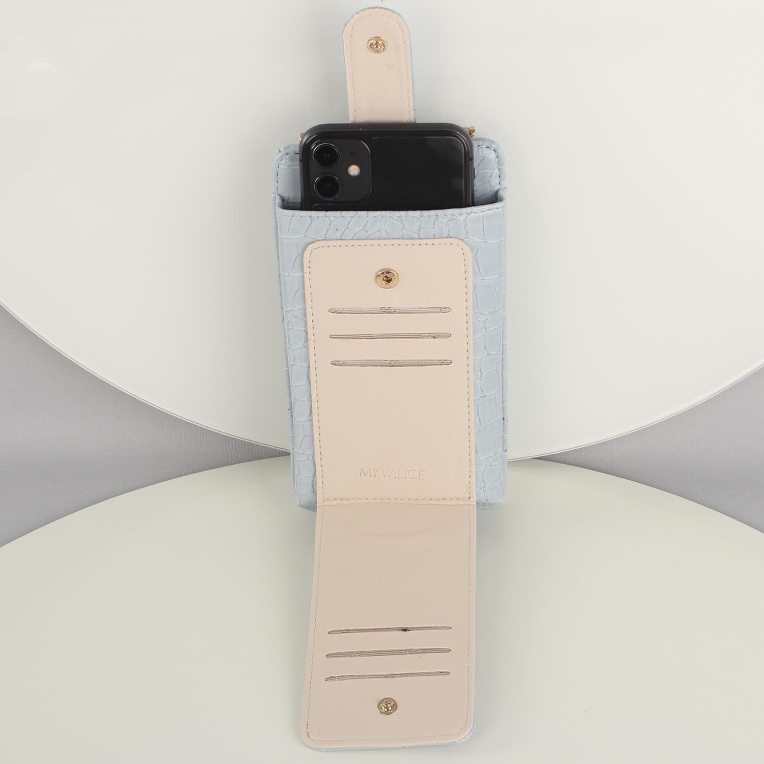 My Valice Kadın Deri Çapraz Cüzdan ve Kartlık Bölmeli Telefon Çantası 1618 Mavi