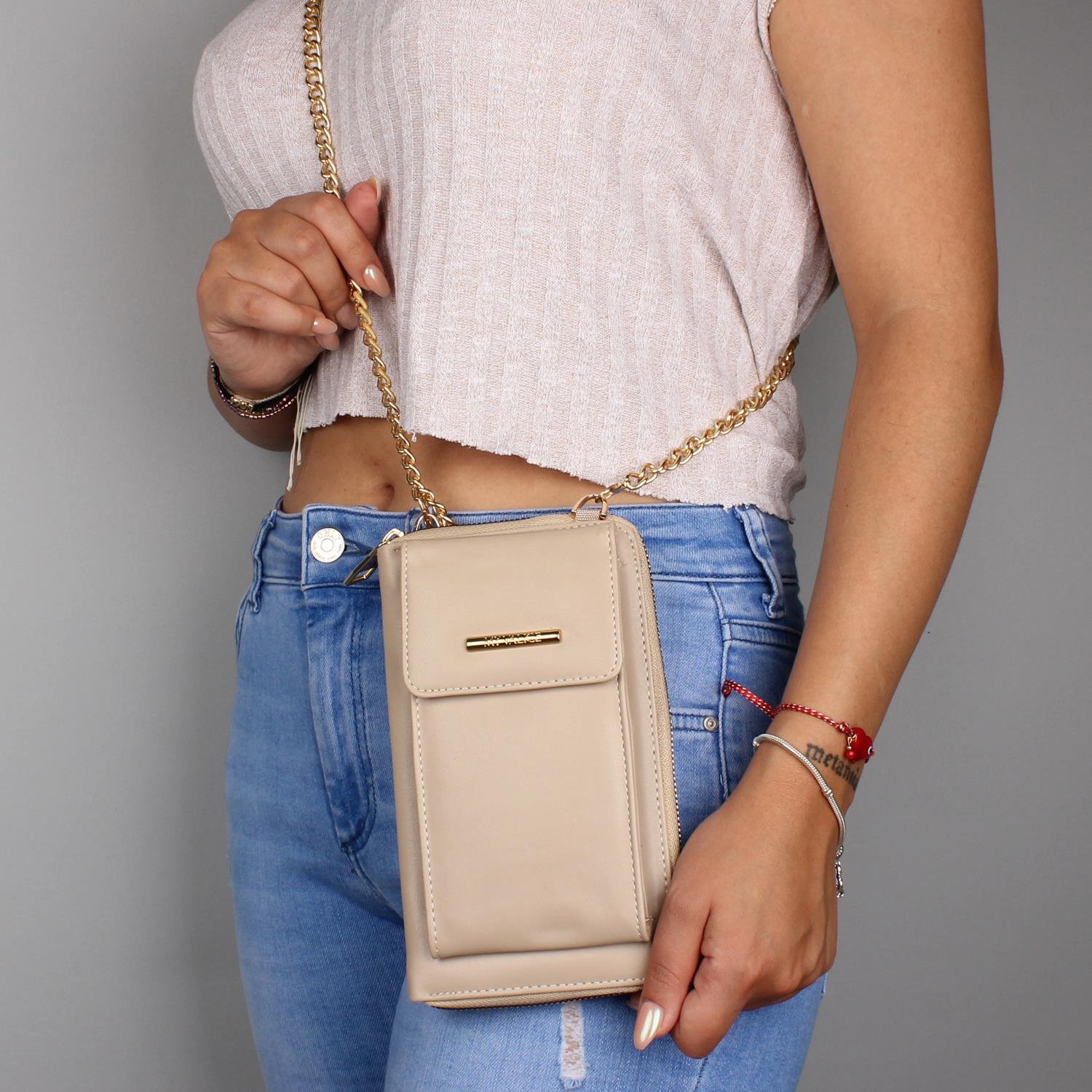 My Valice Kadın Deri Çapraz Cüzdan ve Kartlık Bölmeli Telefon Çantası 1617 Vizon