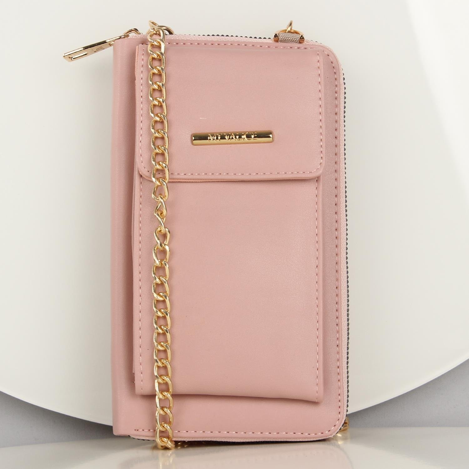 My Valice Kadın Deri Çapraz Cüzdan ve Kartlık Bölmeli Telefon Çantası 1617 Pudra