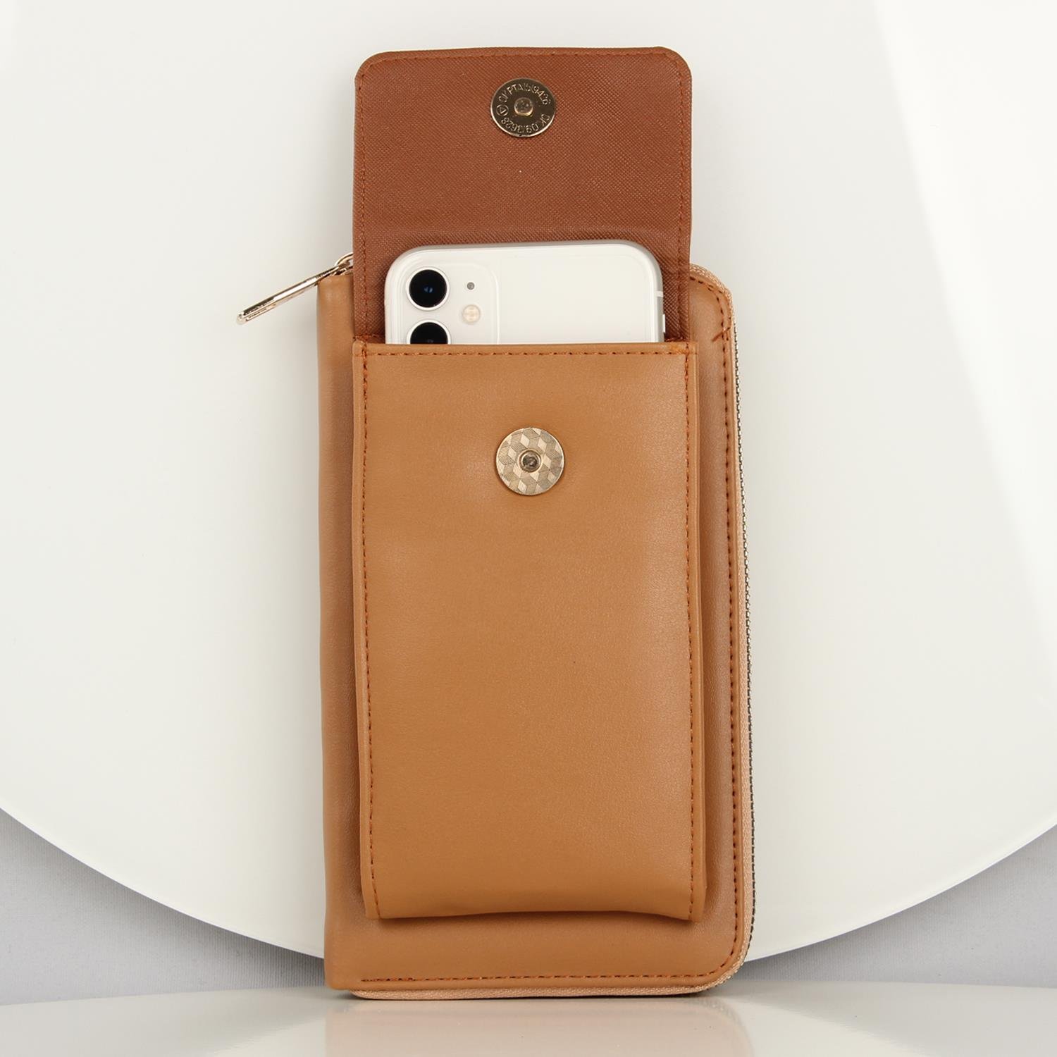 My Valice Kadın Deri Çapraz Cüzdan ve Kartlık Bölmeli Telefon Çantası 1617 Taba