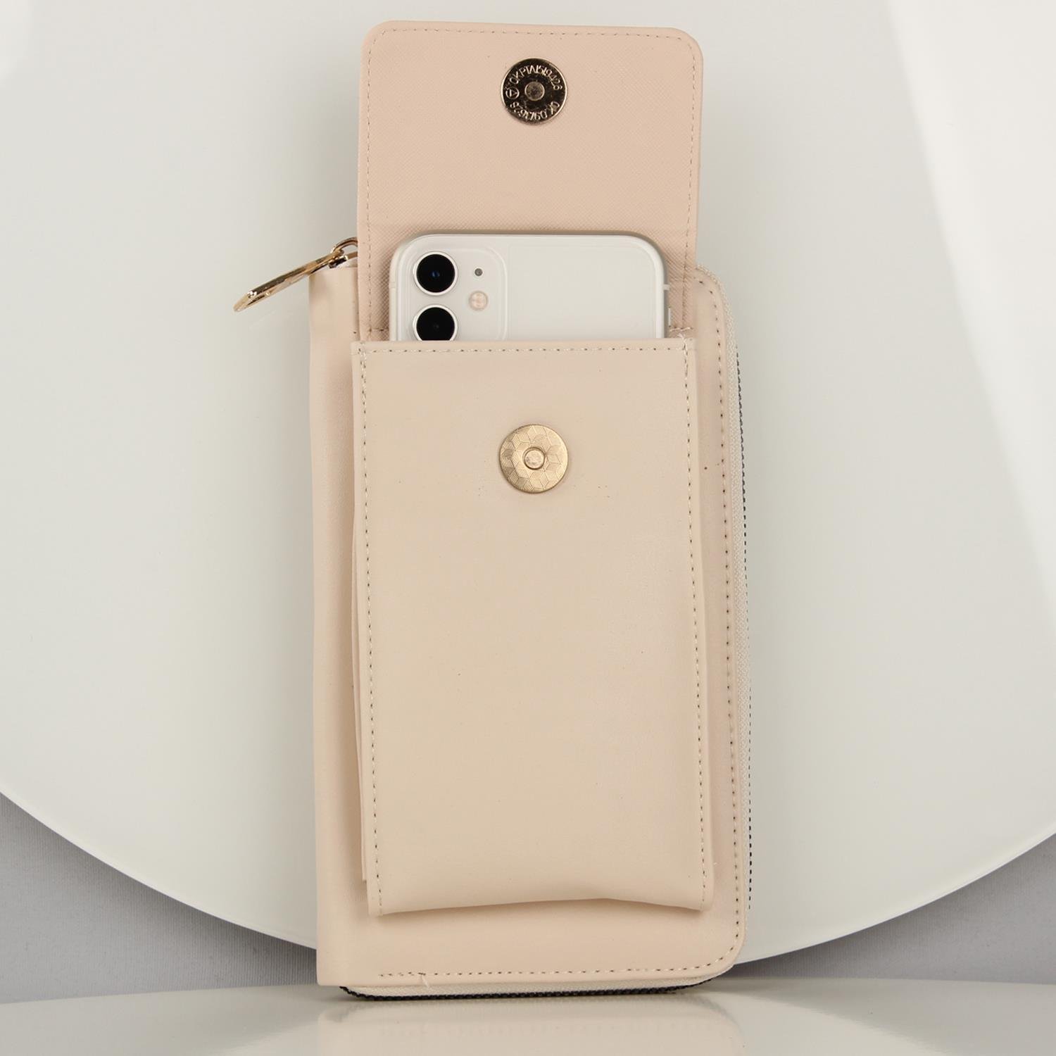 My Valice Kadın Deri Çapraz Cüzdan ve Kartlık Bölmeli Telefon Çantası 1617 Bej