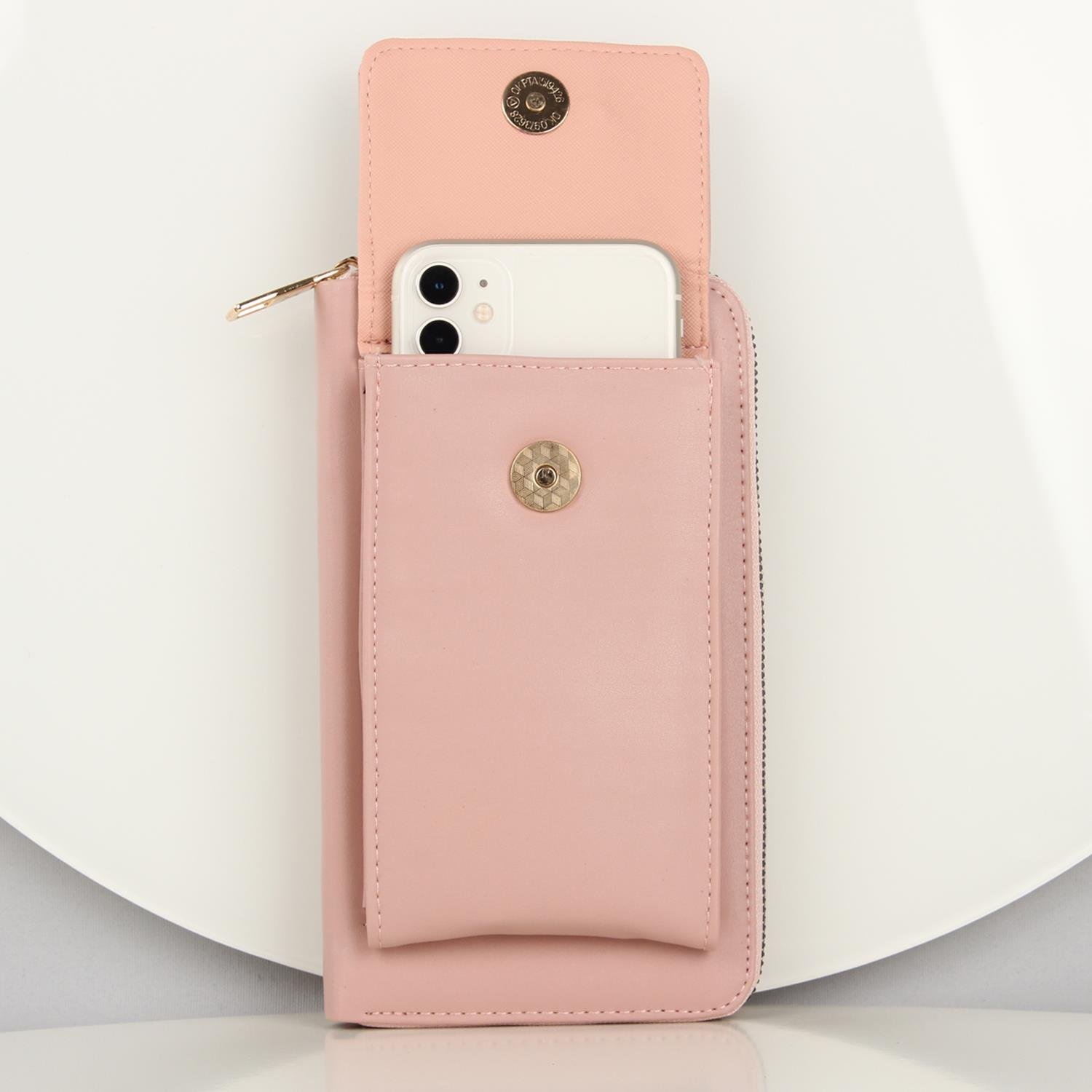 My Valice Kadın Deri Çapraz Cüzdan ve Kartlık Bölmeli Telefon Çantası 1617 Pudra