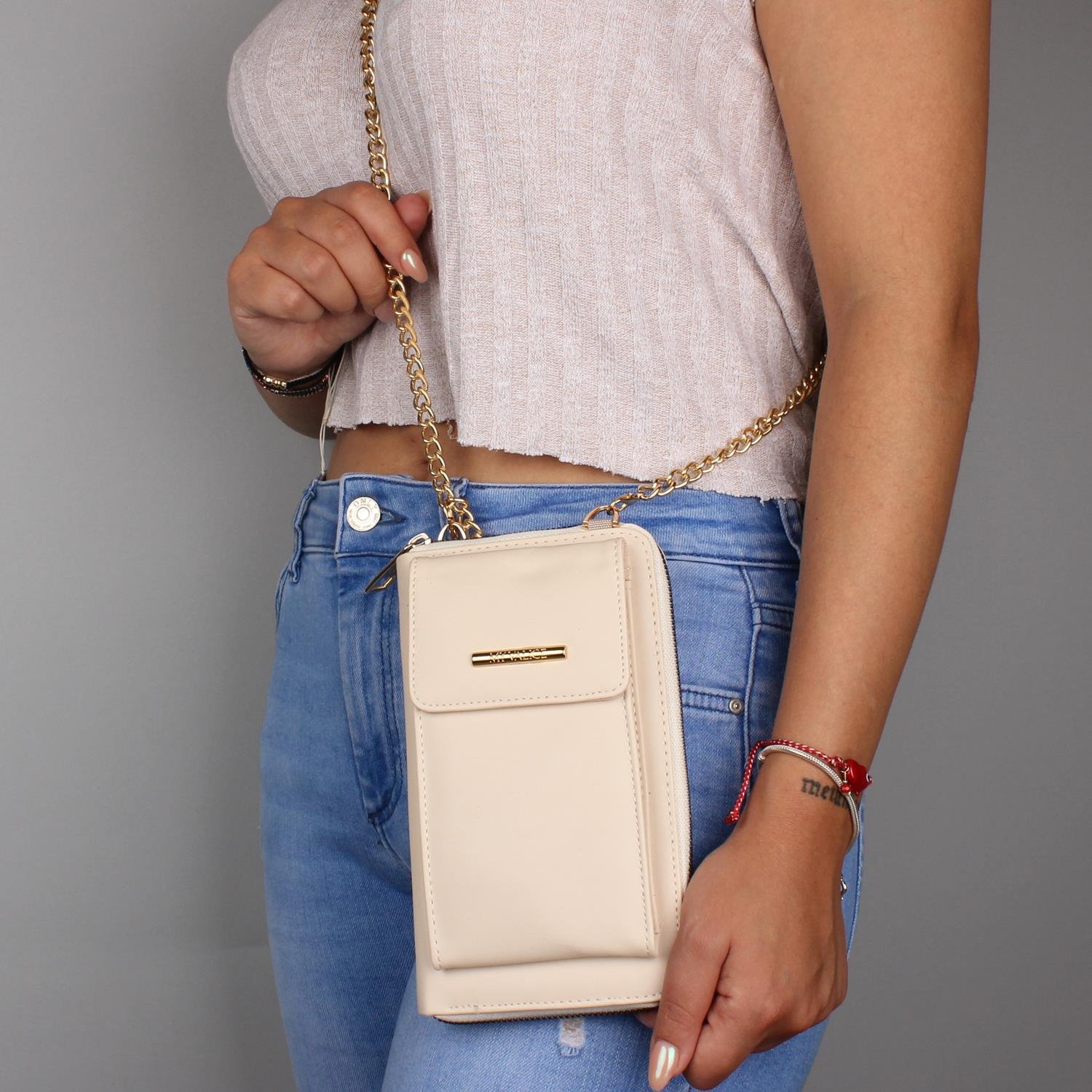 My Valice Kadın Deri Çapraz Cüzdan ve Kartlık Bölmeli Telefon Çantası 1617 Bej