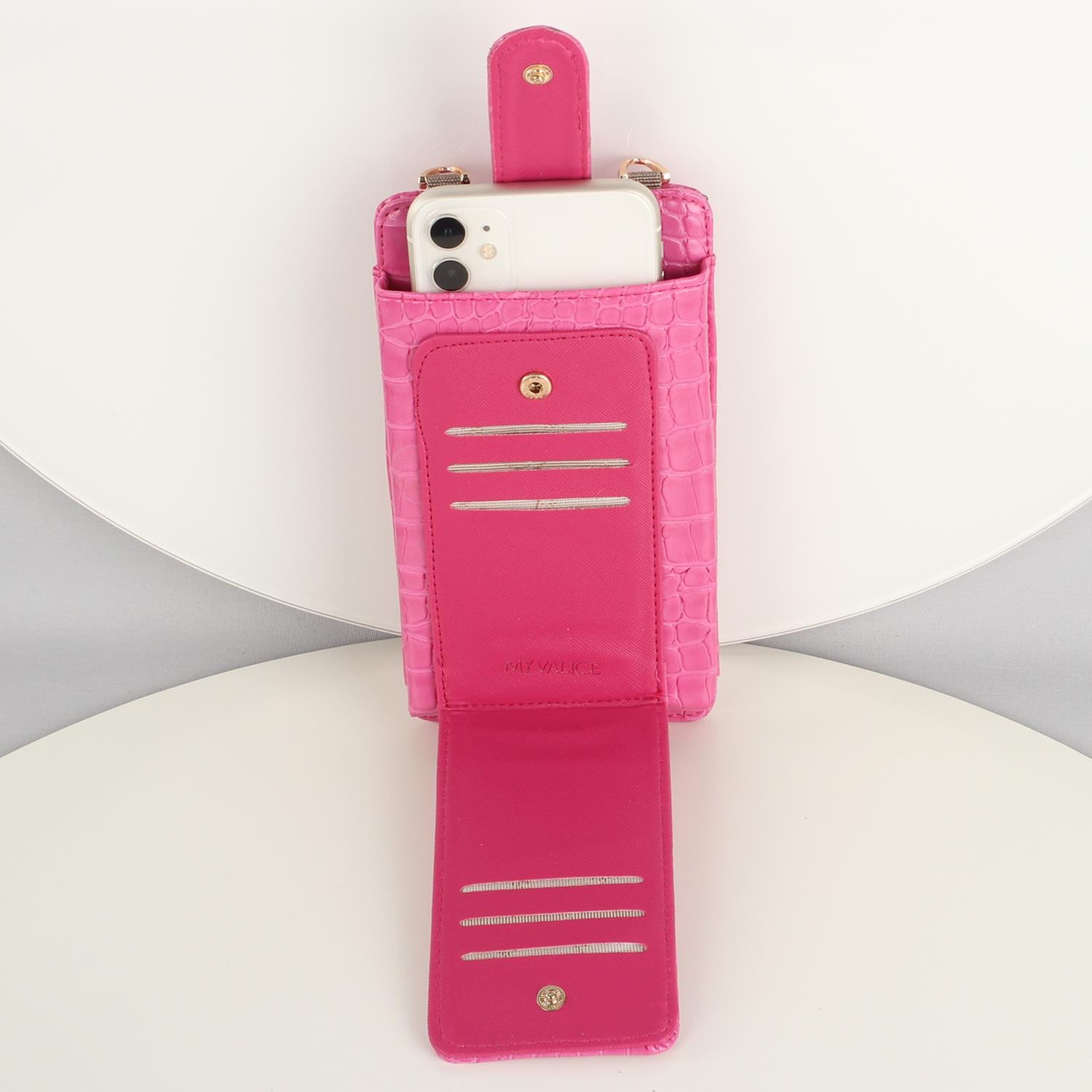 My Valice Kadın Deri Çapraz Cüzdan ve Kartlık Bölmeli Telefon Çantası 1618 Pembe