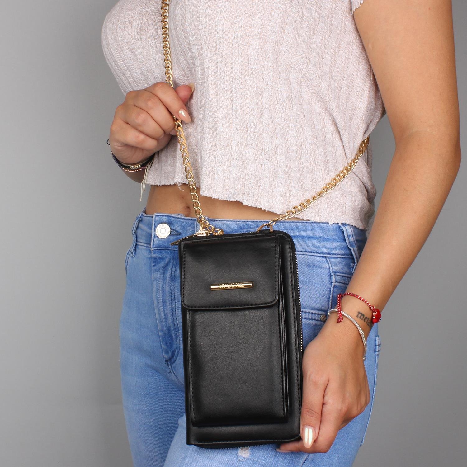 My Valice Kadın Deri Çapraz Cüzdan ve Kartlık Bölmeli Telefon Çantası 1617 Siyah