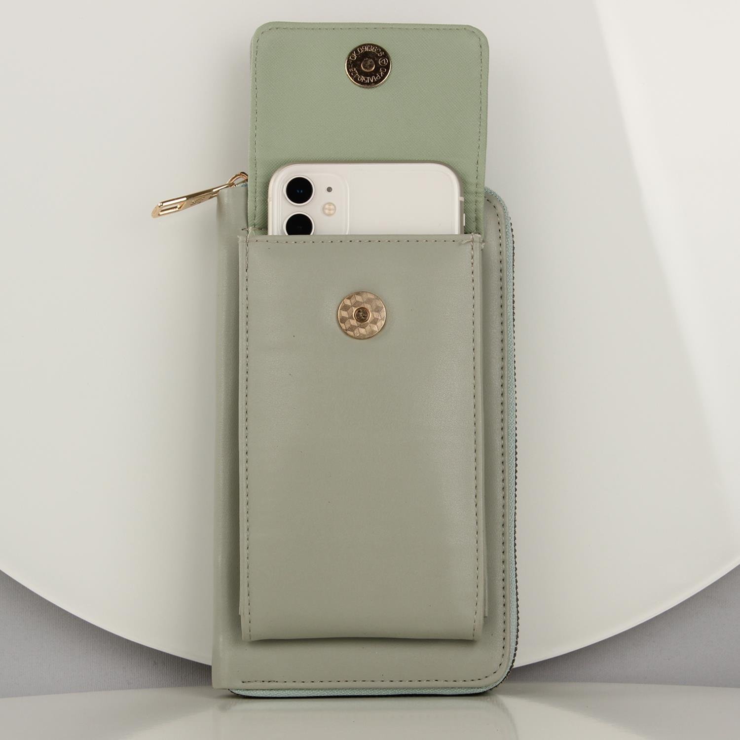 My Valice Kadın Deri Çapraz Cüzdan ve Kartlık Bölmeli Telefon Çantası 1617 Mint Yeşili