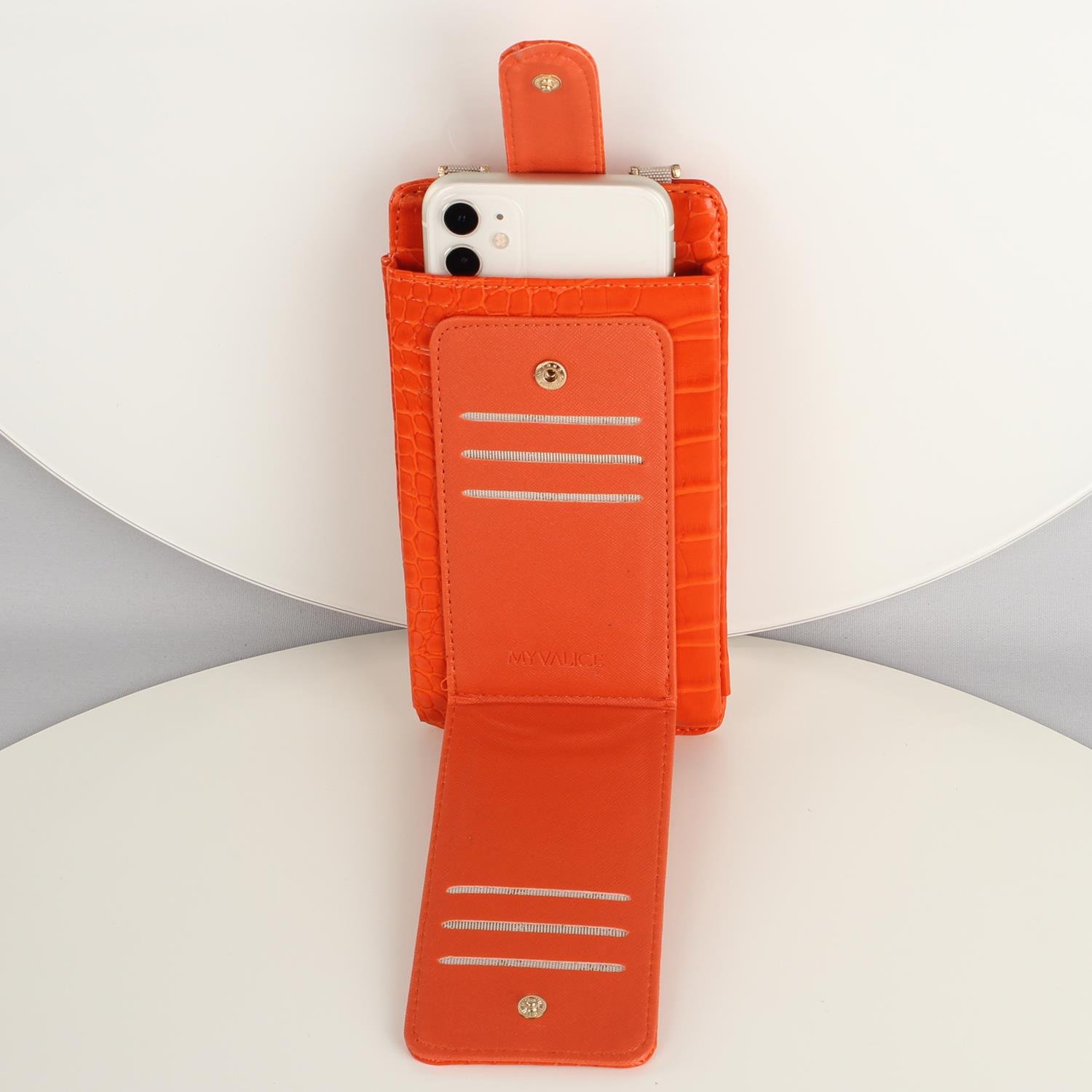 My Valice Kadın Deri Çapraz Cüzdan ve Kartlık Bölmeli Telefon Çantası 1618 Turuncu