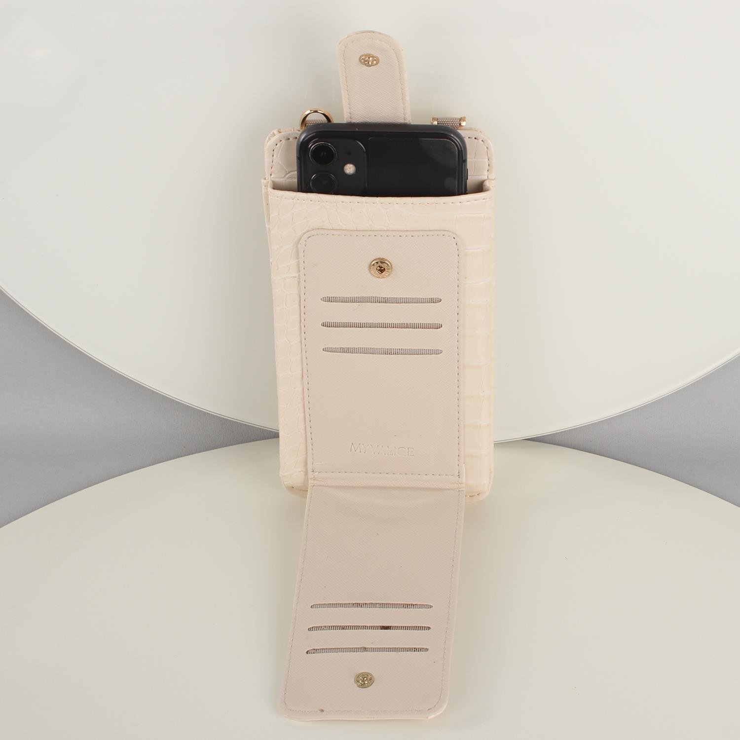 My Valice Kadın Deri Çapraz Cüzdan ve Kartlık Bölmeli Telefon Çantası 1618 Bej