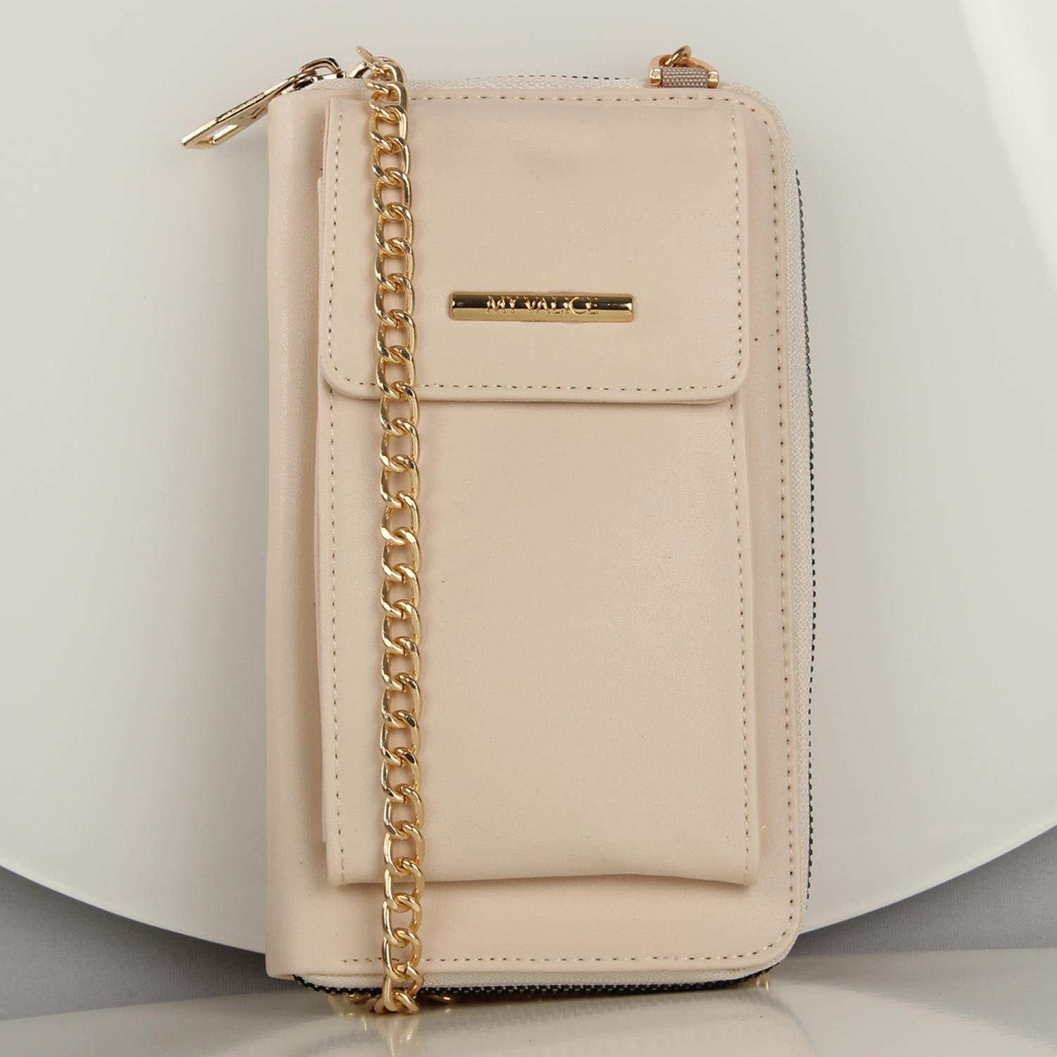 My Valice Kadın Deri Çapraz Cüzdan ve Kartlık Bölmeli Telefon Çantası 1617 Bej