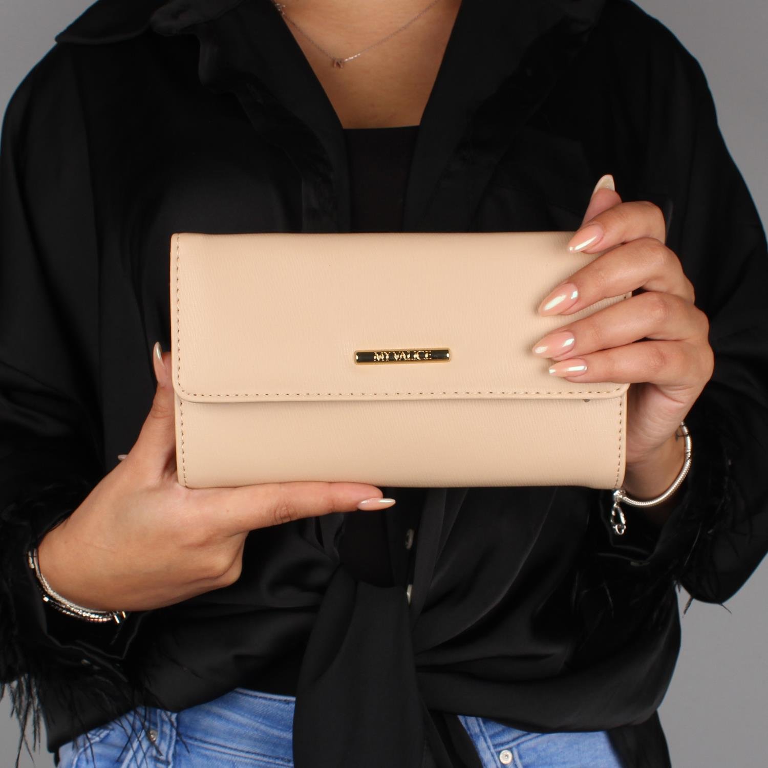 My Valice Kadın Deri Çapraz Mini Portföy Çanta Cüzdan ve Kartlık Bölmeli Telefon Çantası 1622 Bej