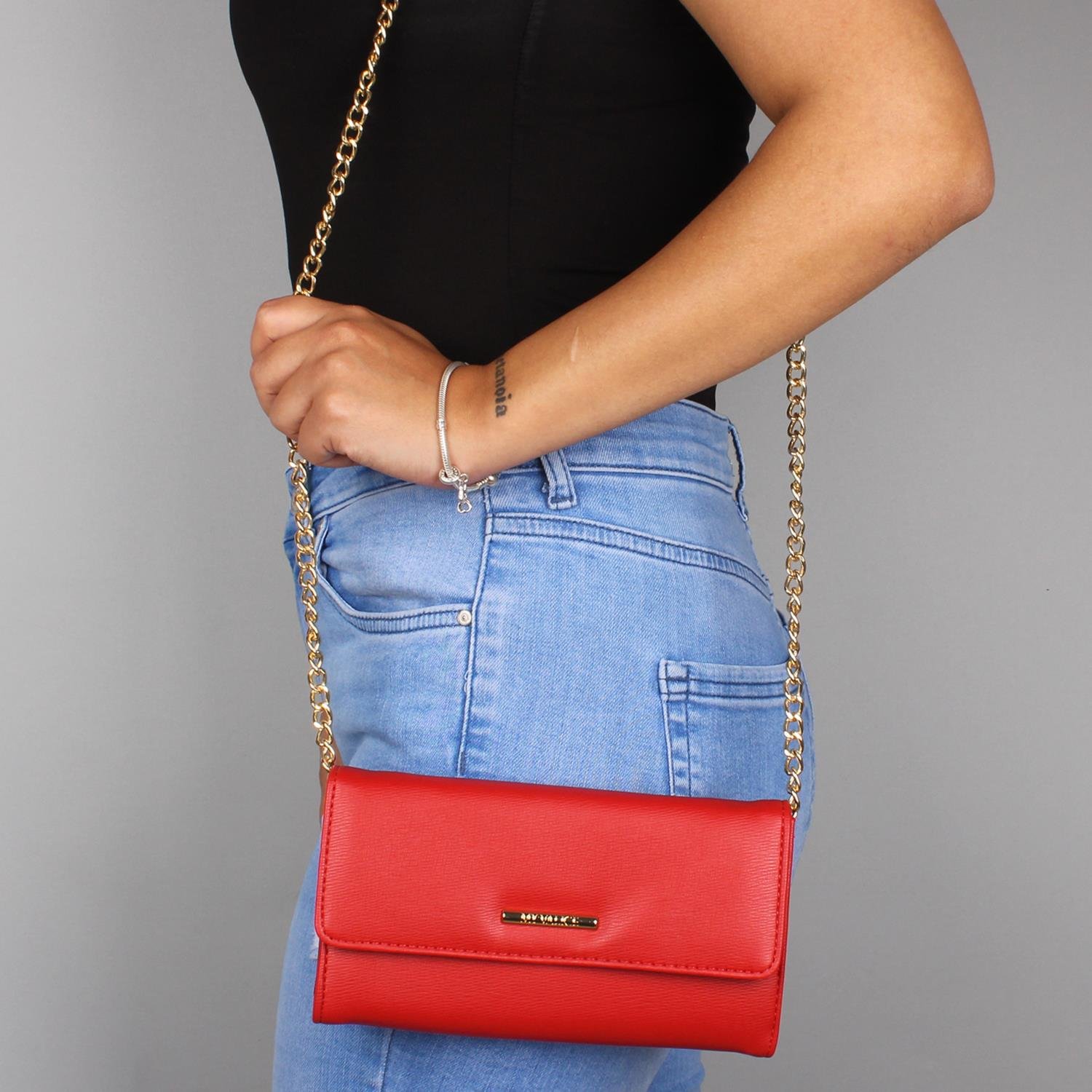 My Valice Kadın Deri Çapraz Mini Portföy Çanta Cüzdan ve Kartlık Bölmeli Telefon Çantası 1622 Kırmızı