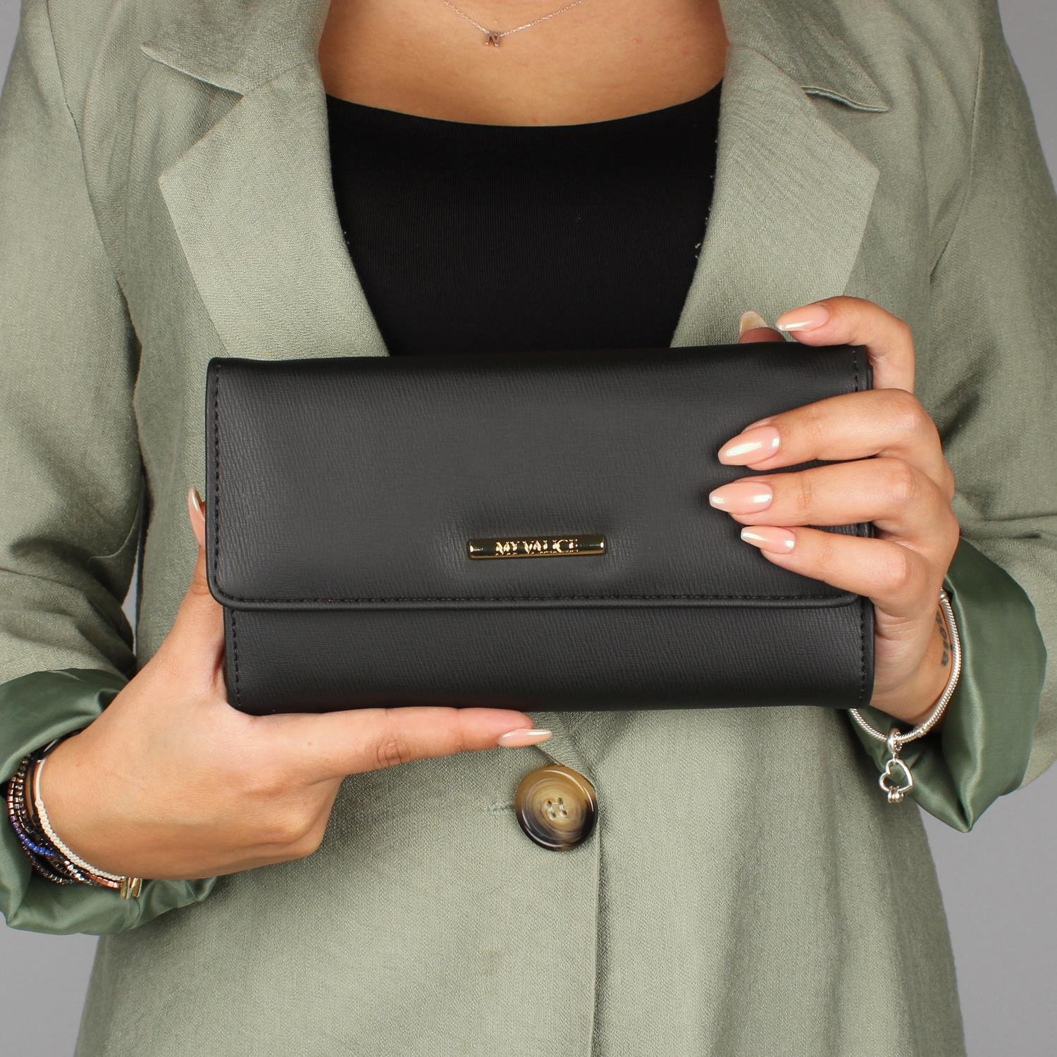 My Valice Kadın Deri Çapraz Mini Portföy Çanta Cüzdan ve Kartlık Bölmeli Telefon Çantası 1622 Siyah