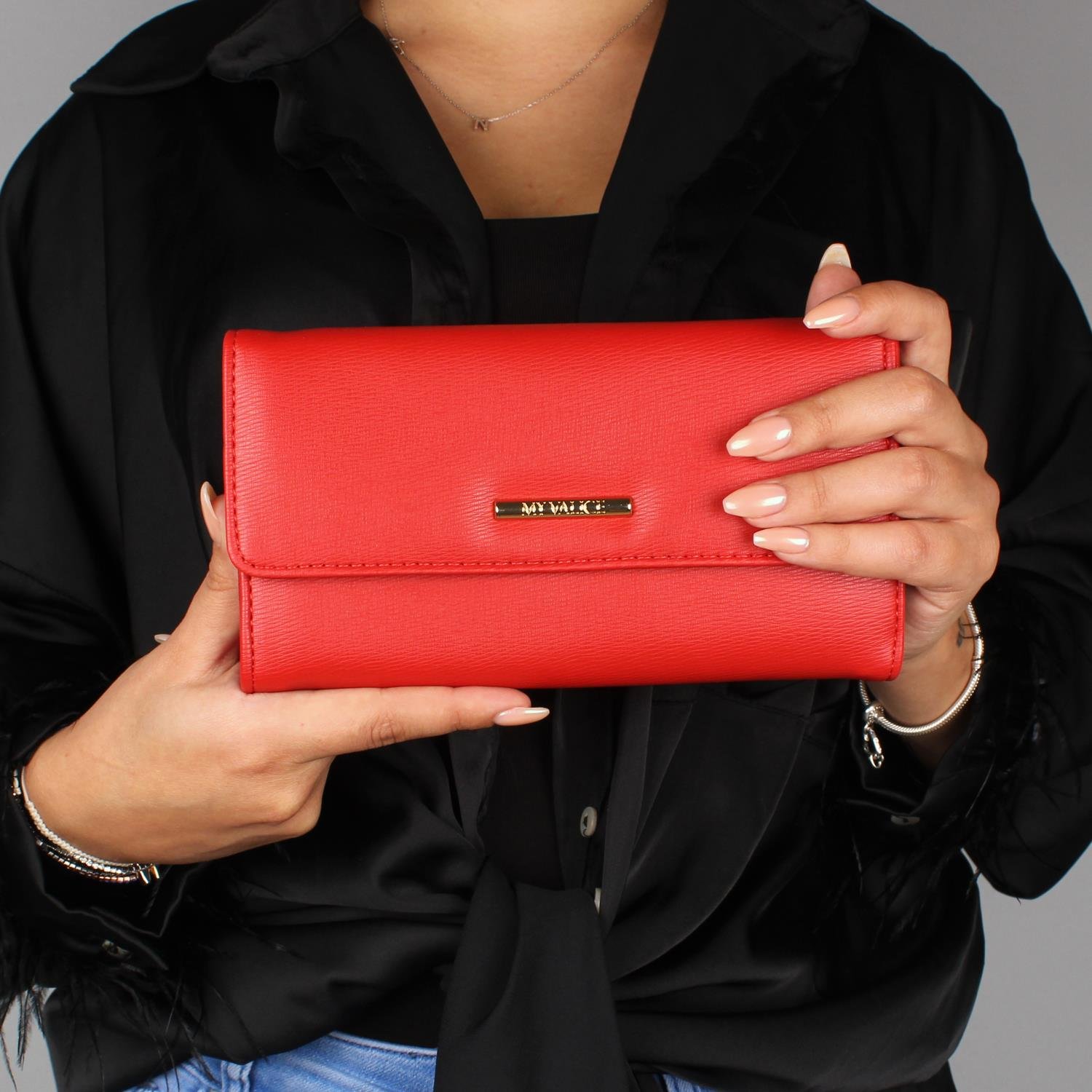 My Valice Kadın Deri Çapraz Mini Portföy Çanta Cüzdan ve Kartlık Bölmeli Telefon Çantası 1622 Kırmızı