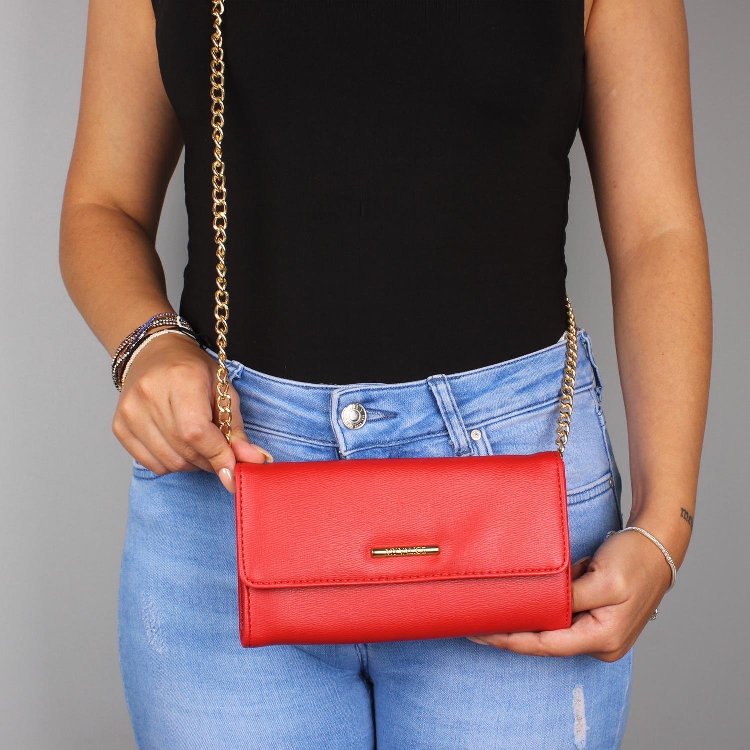 My Valice Kadın Deri Çapraz Mini Portföy Çanta Cüzdan ve Kartlık Bölmeli Telefon Çantası 1622 Kırmızı