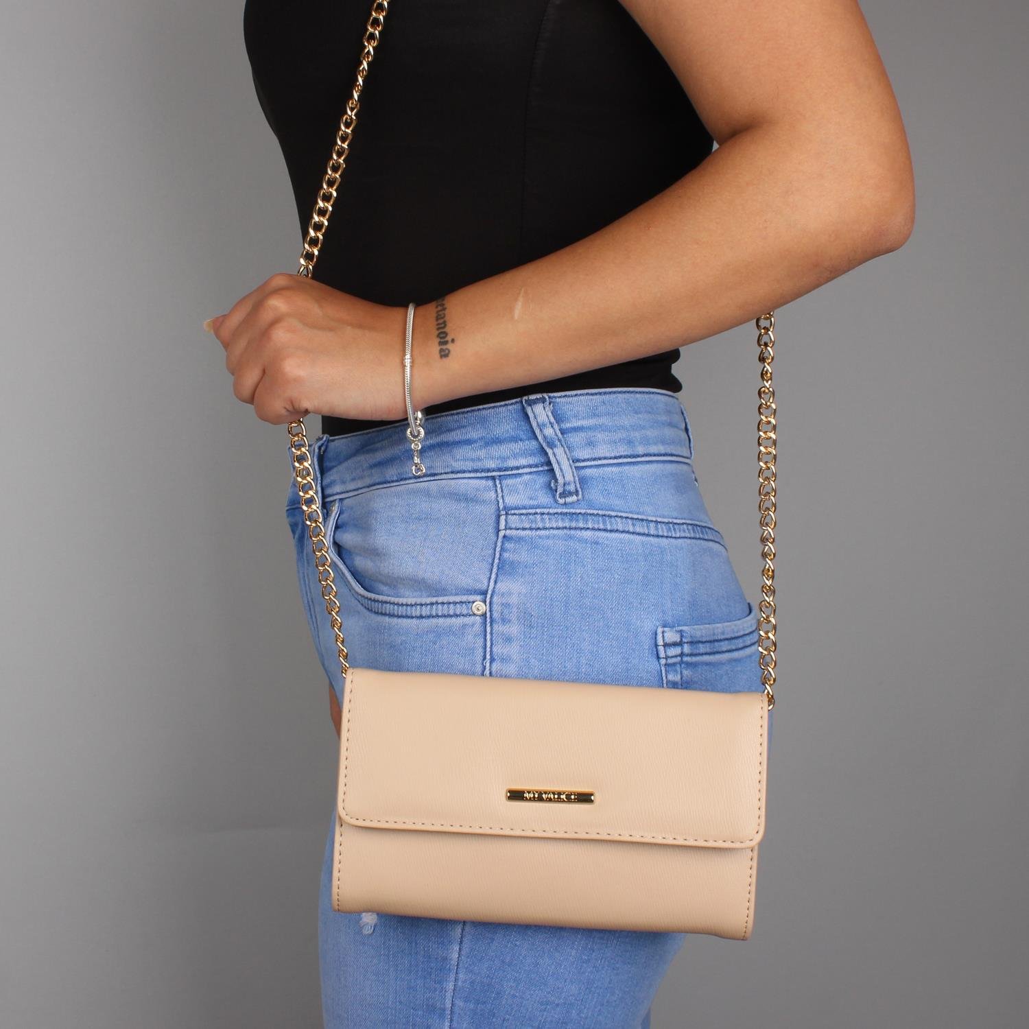 My Valice Kadın Deri Çapraz Mini Portföy Çanta Cüzdan ve Kartlık Bölmeli Telefon Çantası 1622 Bej