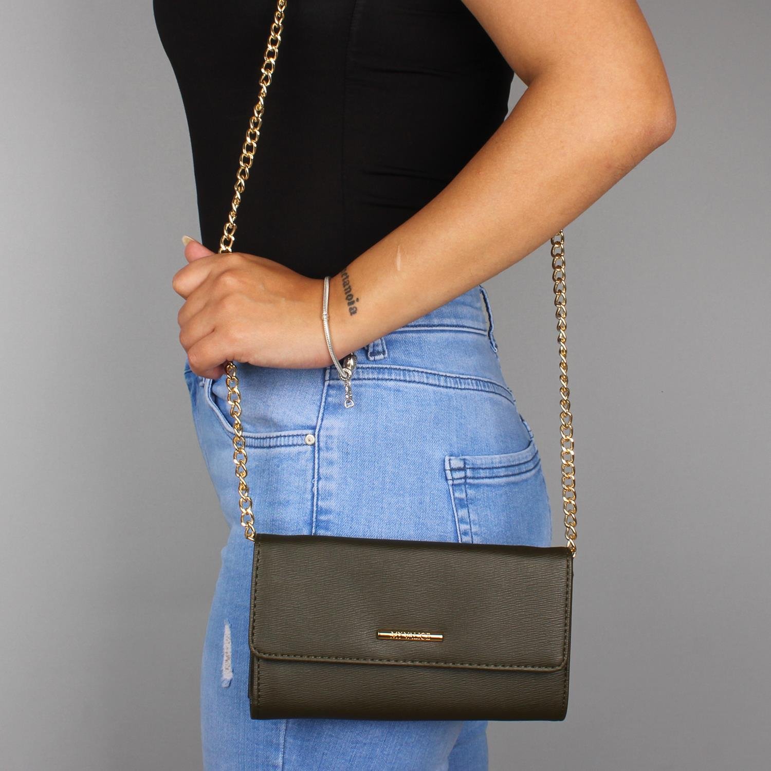 My Valice Kadın Deri Çapraz Mini Portföy Çanta Cüzdan ve Kartlık Bölmeli Telefon Çantası 1622 Haki