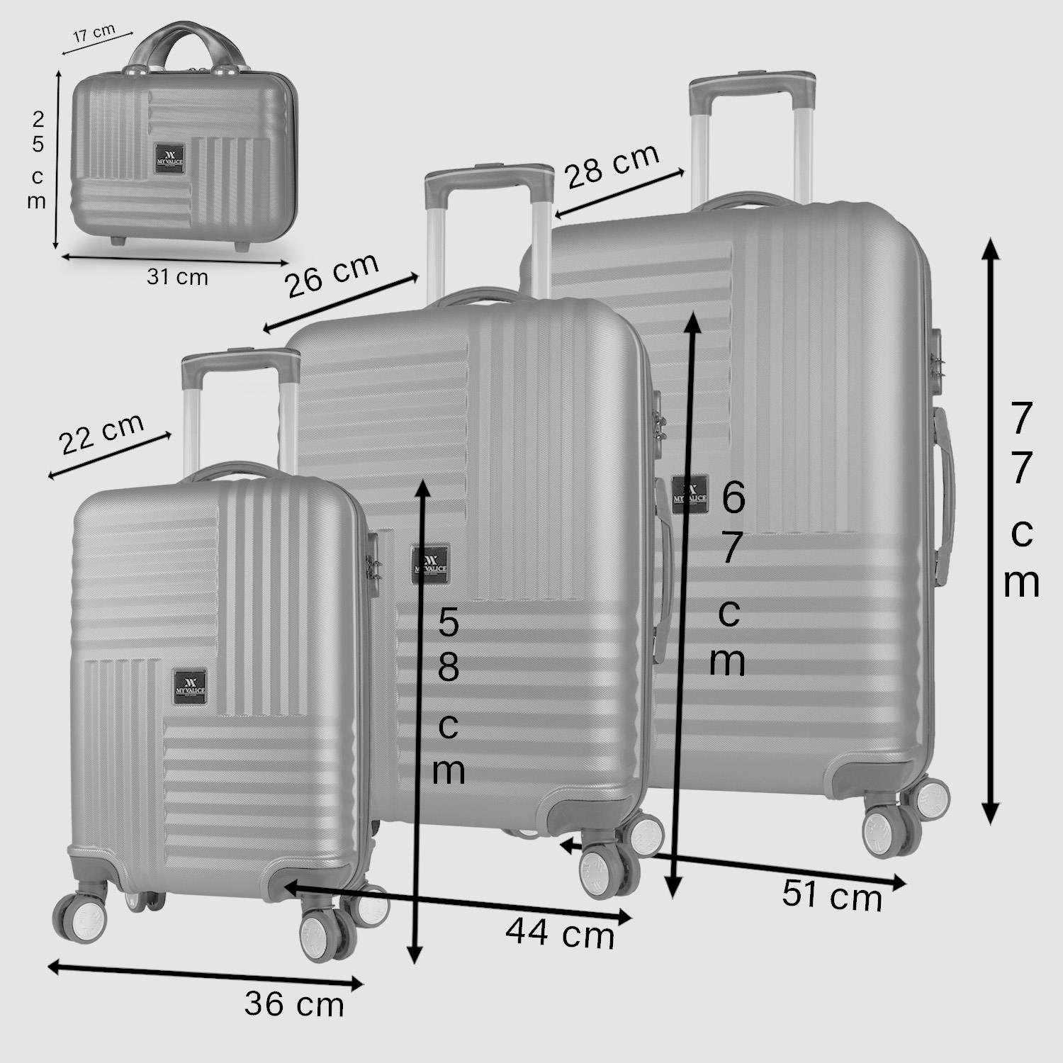 My Valice Puzzle Abs Kabin Orta Büyük ve Makyaj Boy Pembe 4'lü Travel Valiz Seti