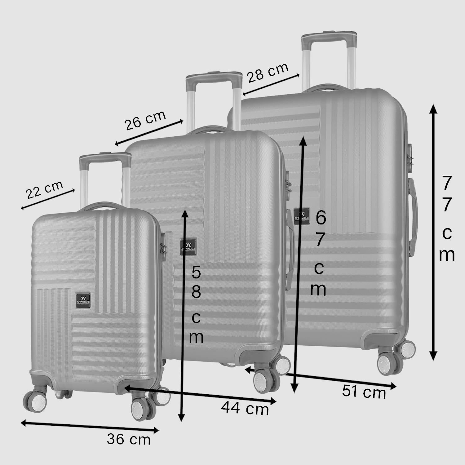 My Valice Puzzle Abs Cabin Medium and Large Size Set of 3 Luggage Set Damson