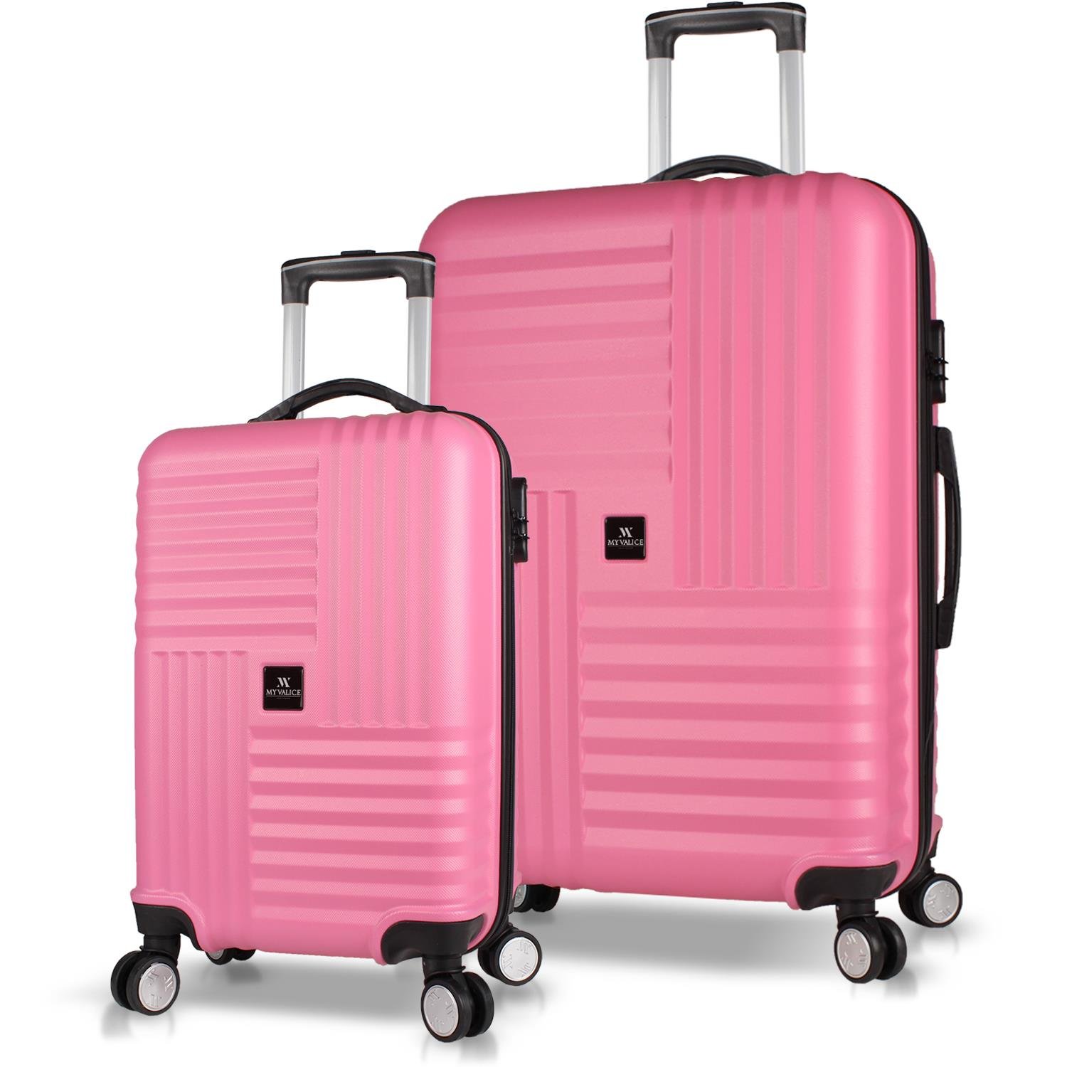 My Valice Puzzle Abs Cabin and Large Size Set of 2 Luggage Set Pink