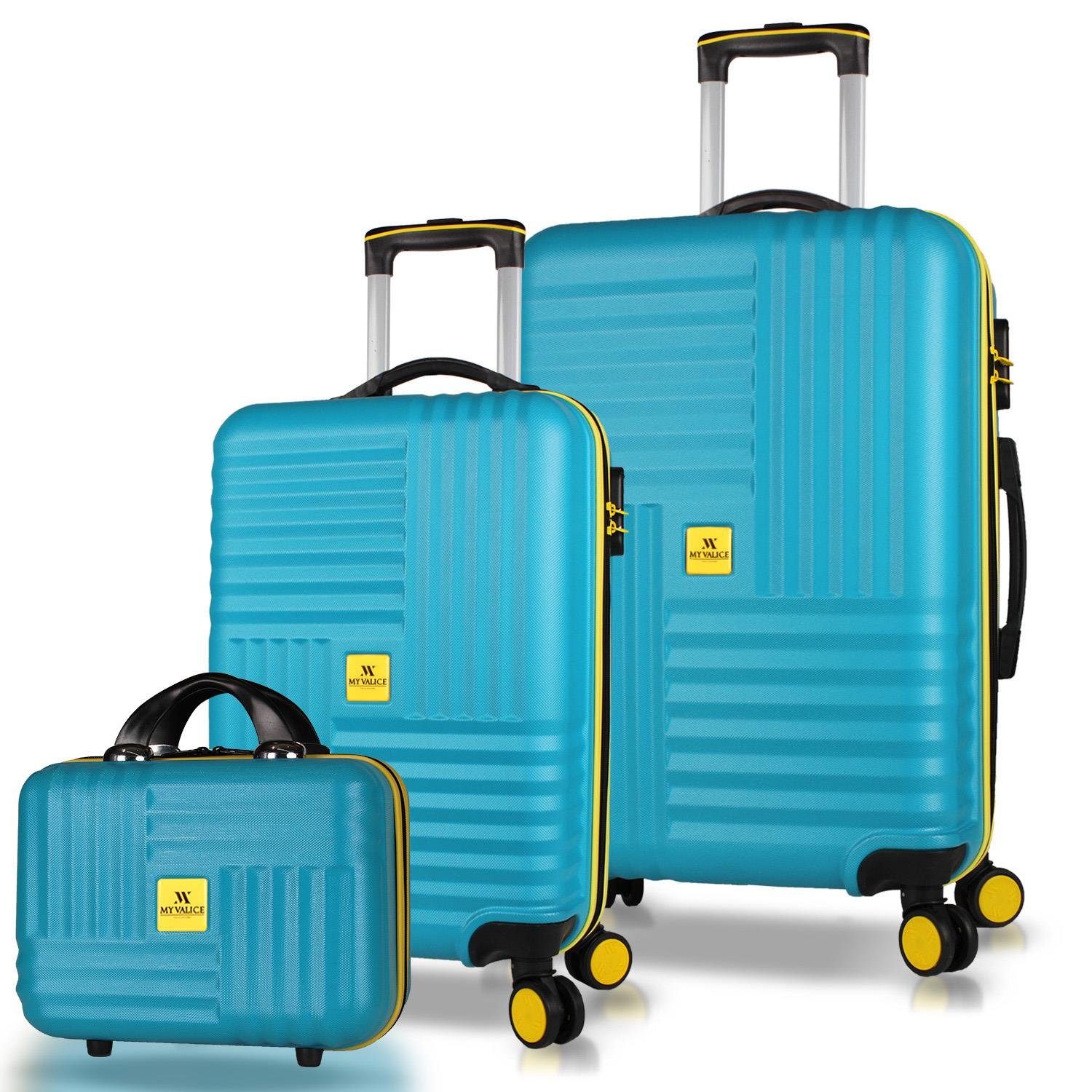 My Valice Puzzle Abs Makyaj Kabin ve Orta Boy Turkuaz 3'lü Valiz Seti