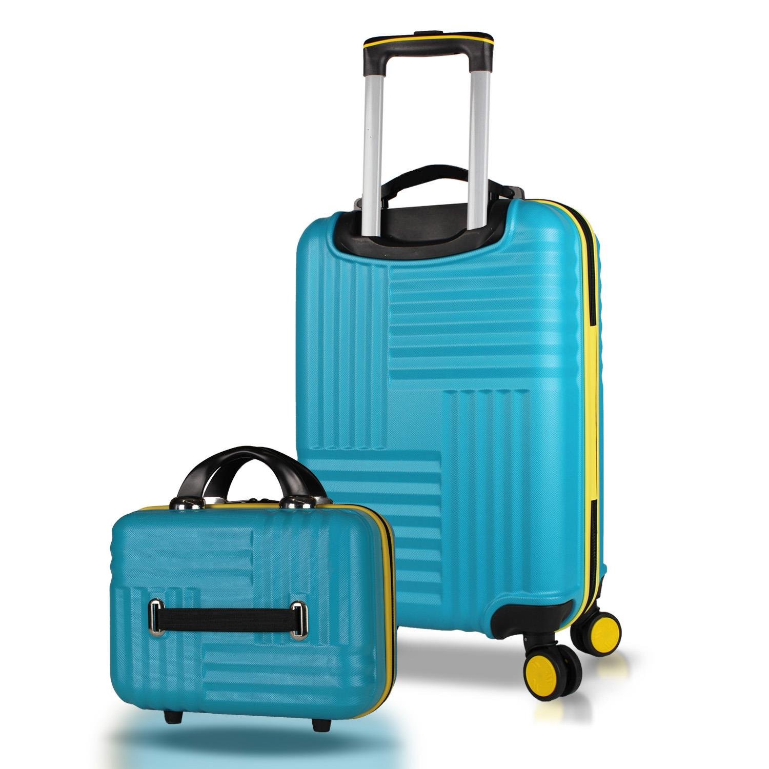 My Valice Puzzle Abs Makyaj ve Kabin Boy Turkuaz 2'li Valiz Seti