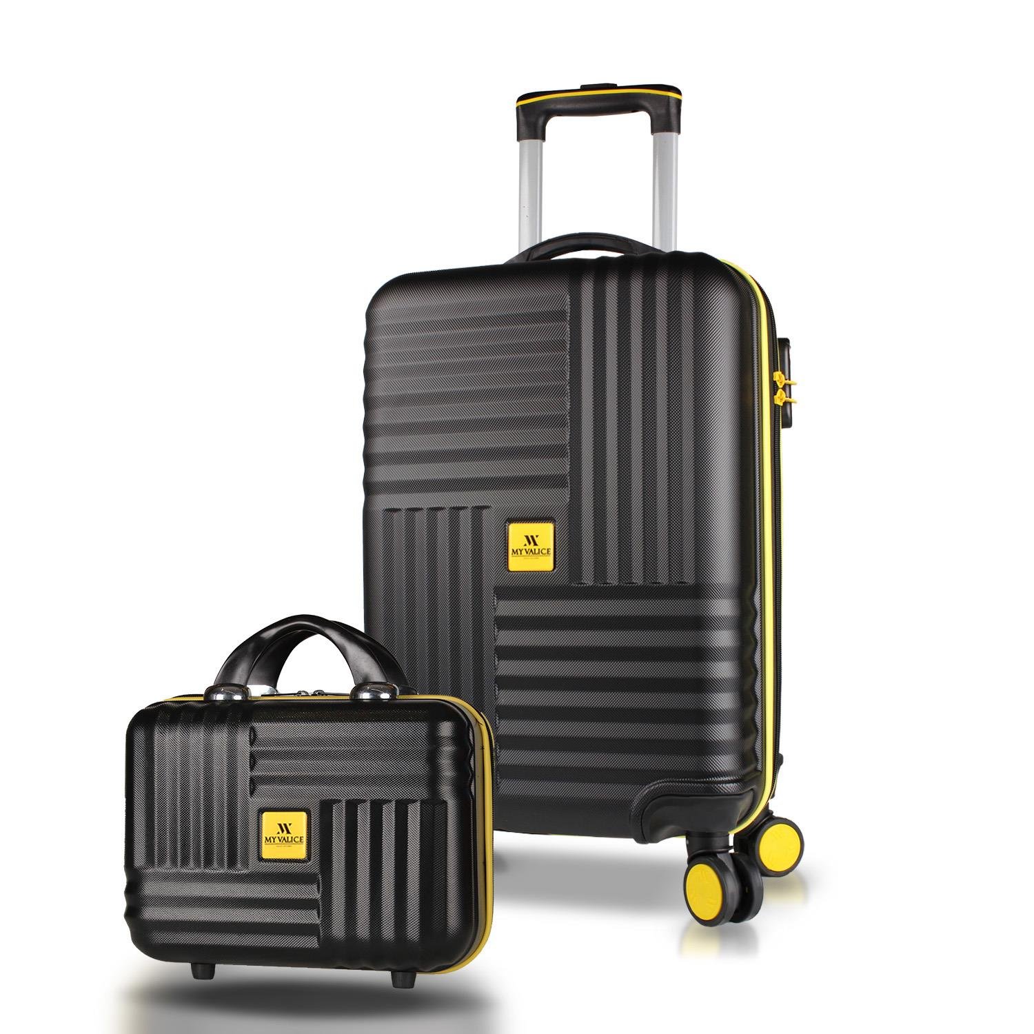 My Valice Puzzle Abs Makyaj ve Kabin Boy Siyah  2'li Valiz Seti