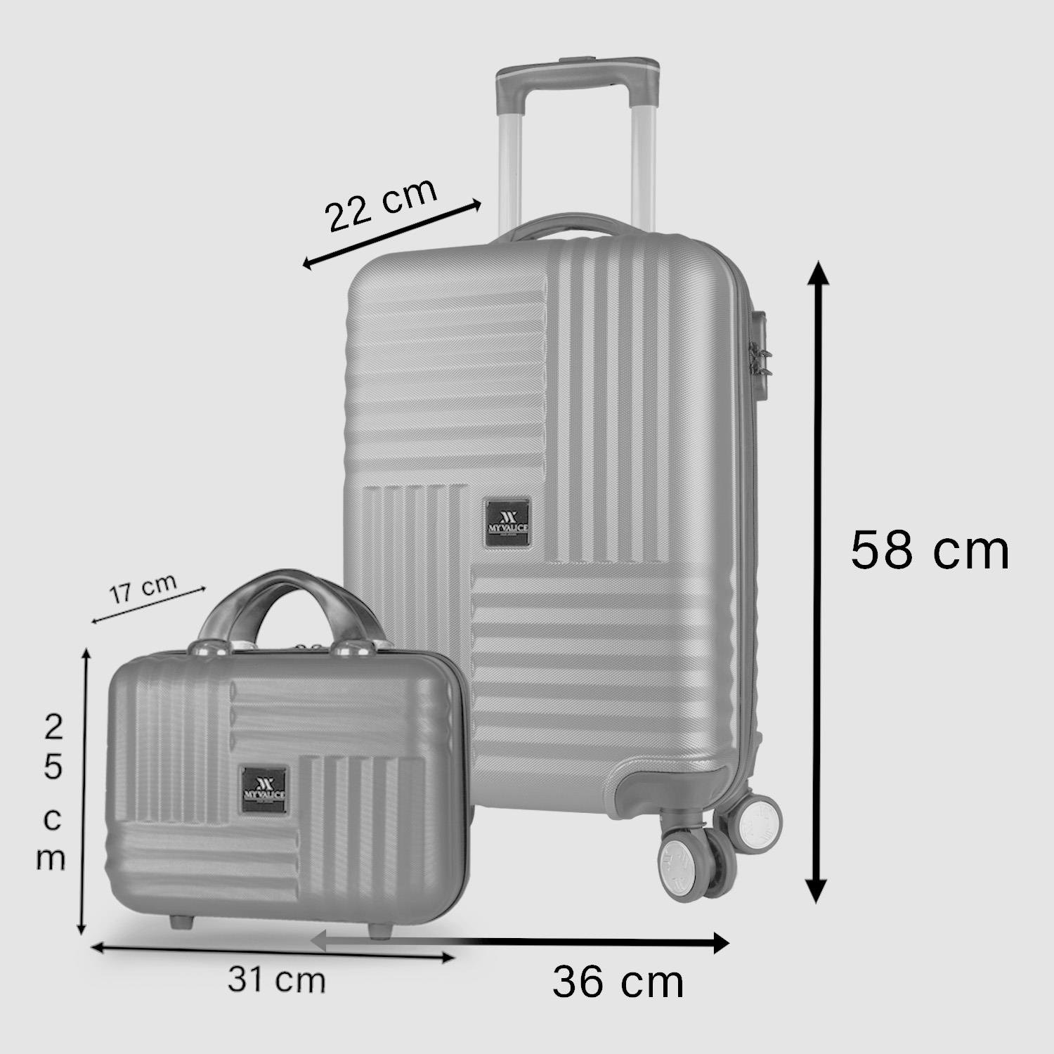 My Valice Puzzle Abs Makyaj ve Kabin Boy Gri  2'li Valiz Seti