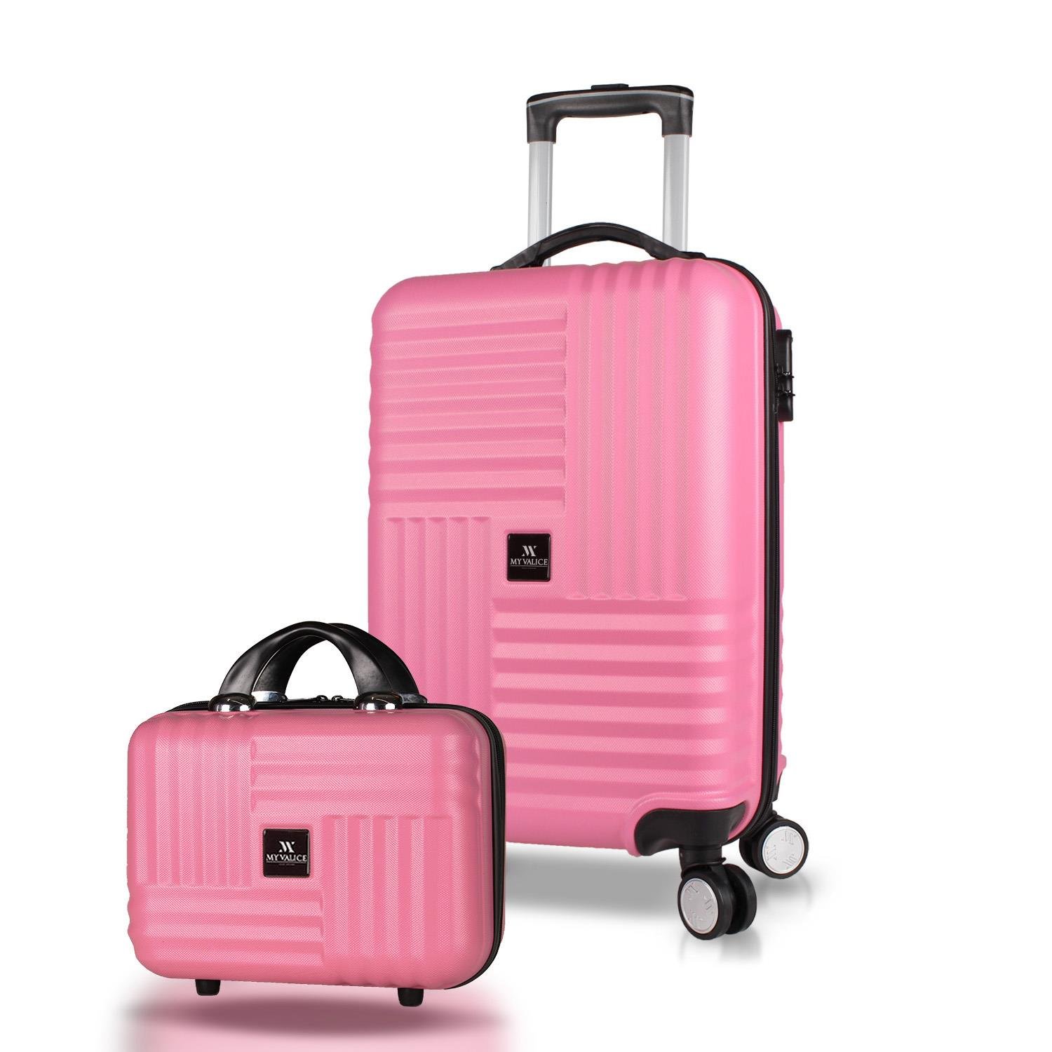 My Valice Puzzle Abs Makyaj ve Kabin Boy Pembe  2'li Valiz Seti