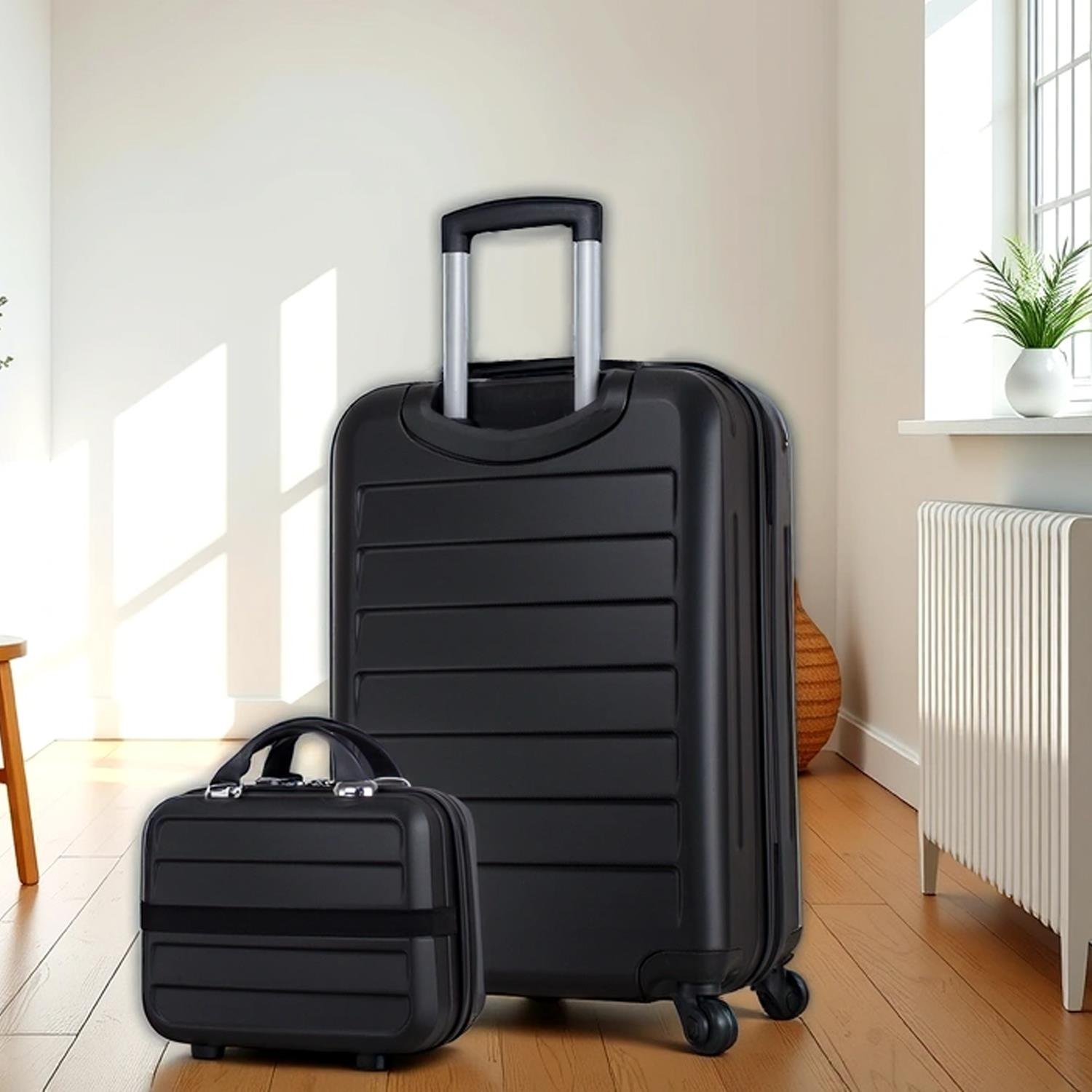 My Valice Ruby Abs Suitcase Set of 2 (Makeup Bag &  Medium Size) Black
