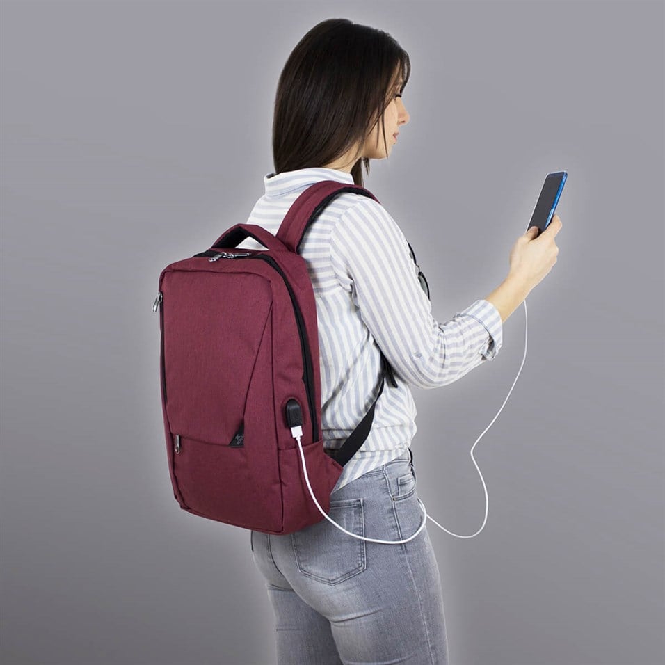 My Valice Smart Bag ACTİVE Usb Şarj Girişli Slim Notebook Sırt Çantası Bordo