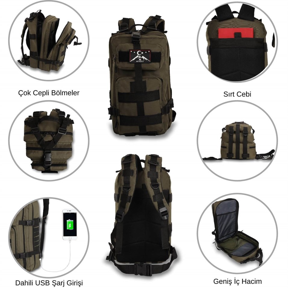 My Valice Smart Bag Army 30 lt Usb Şarj Girişli Outdoor Dağcı Sırt Çantası Kırmızı