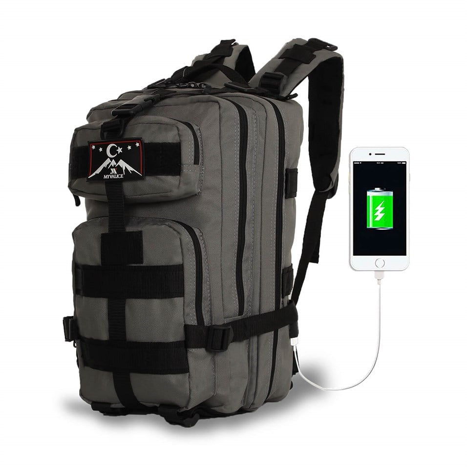 My Valice Smart Bag Army 30 lt Usb Şarj Girişli Outdoor Dağcı Sırt Çantası Gri