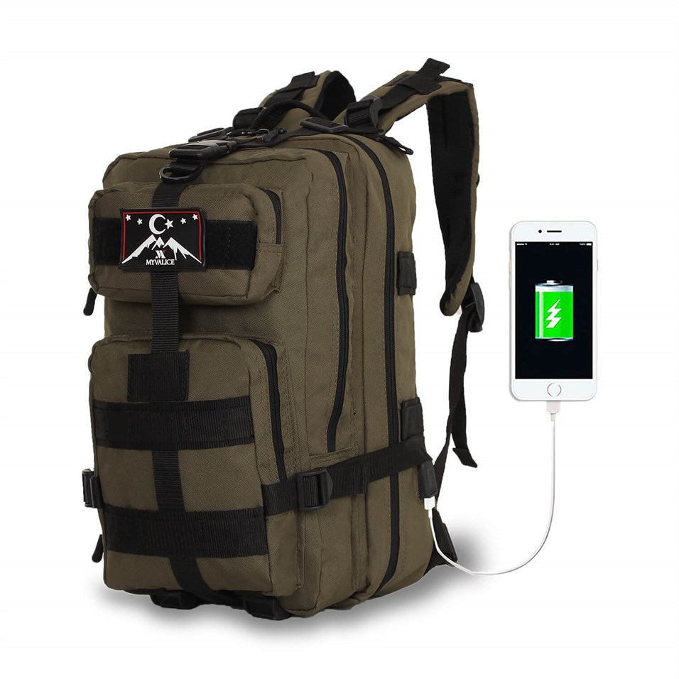 My Valice Smart Bag Army 30 lt Usb Şarj Girişli Outdoor Dağcı Sırt Çantası Haki