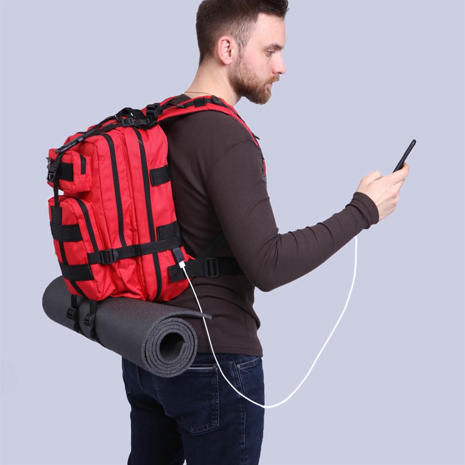 My Valice Smart Bag Army 30 lt Usb Şarj Girişli Outdoor Dağcı Sırt Çantası Kırmızı