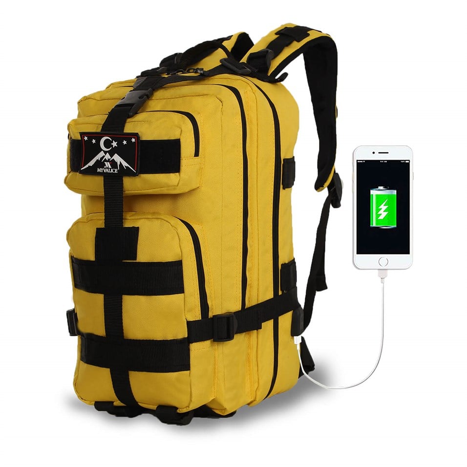 My Valice Smart Bag Army 30 lt Usb Şarj Girişli Outdoor Dağcı Sırt Çantası Sarı