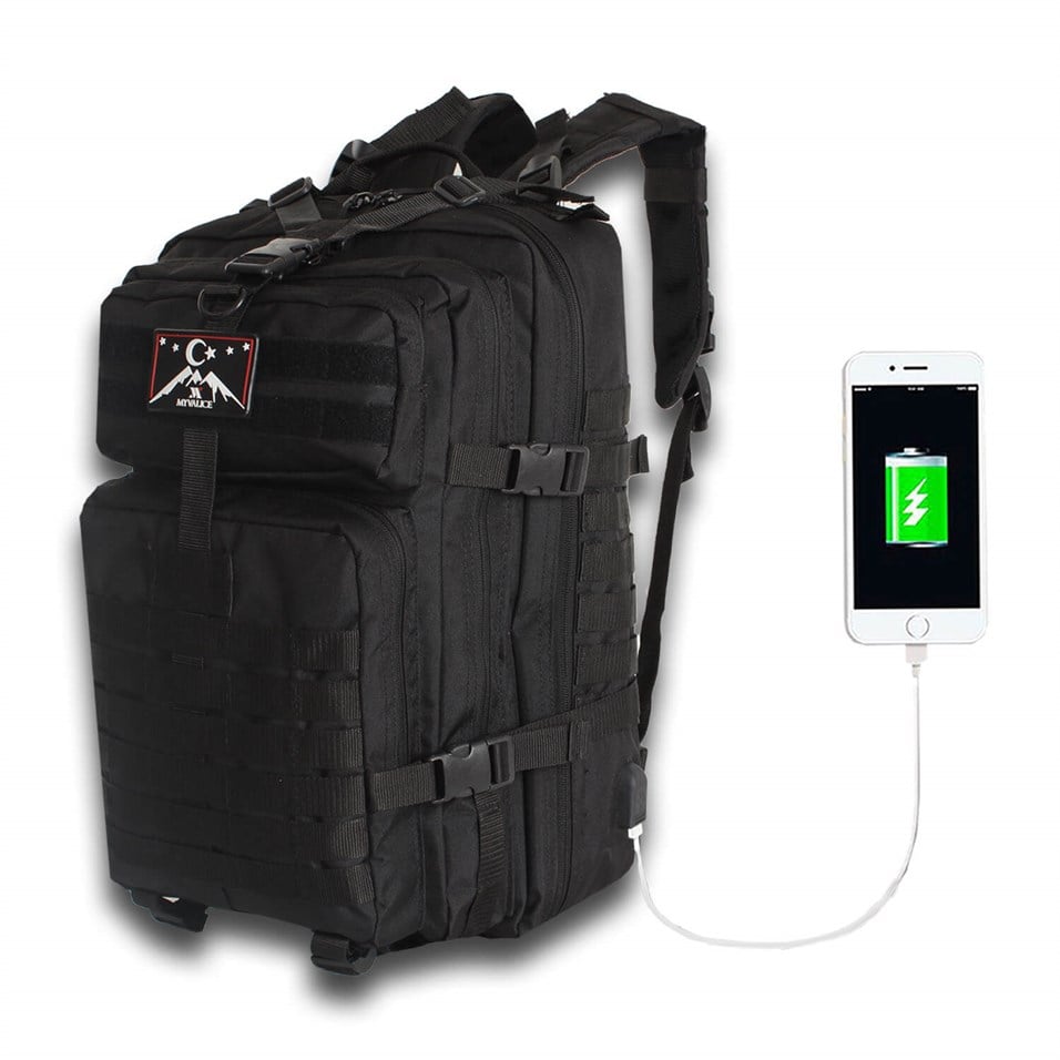 My Valice Smart Bag Army 50 lt Usb Şarj Girişli Outdoor Dağcı Sırt Çantası Siyah