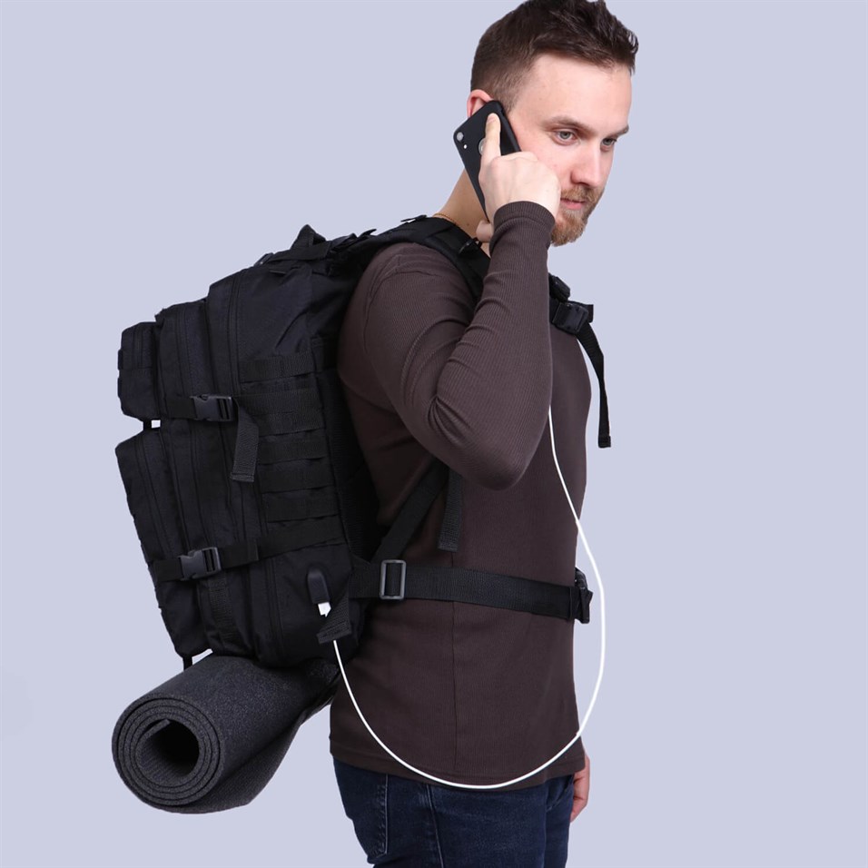 My Valice Smart Bag Army 50 lt Usb Şarj Girişli Outdoor Dağcı Sırt Çantası Siyah